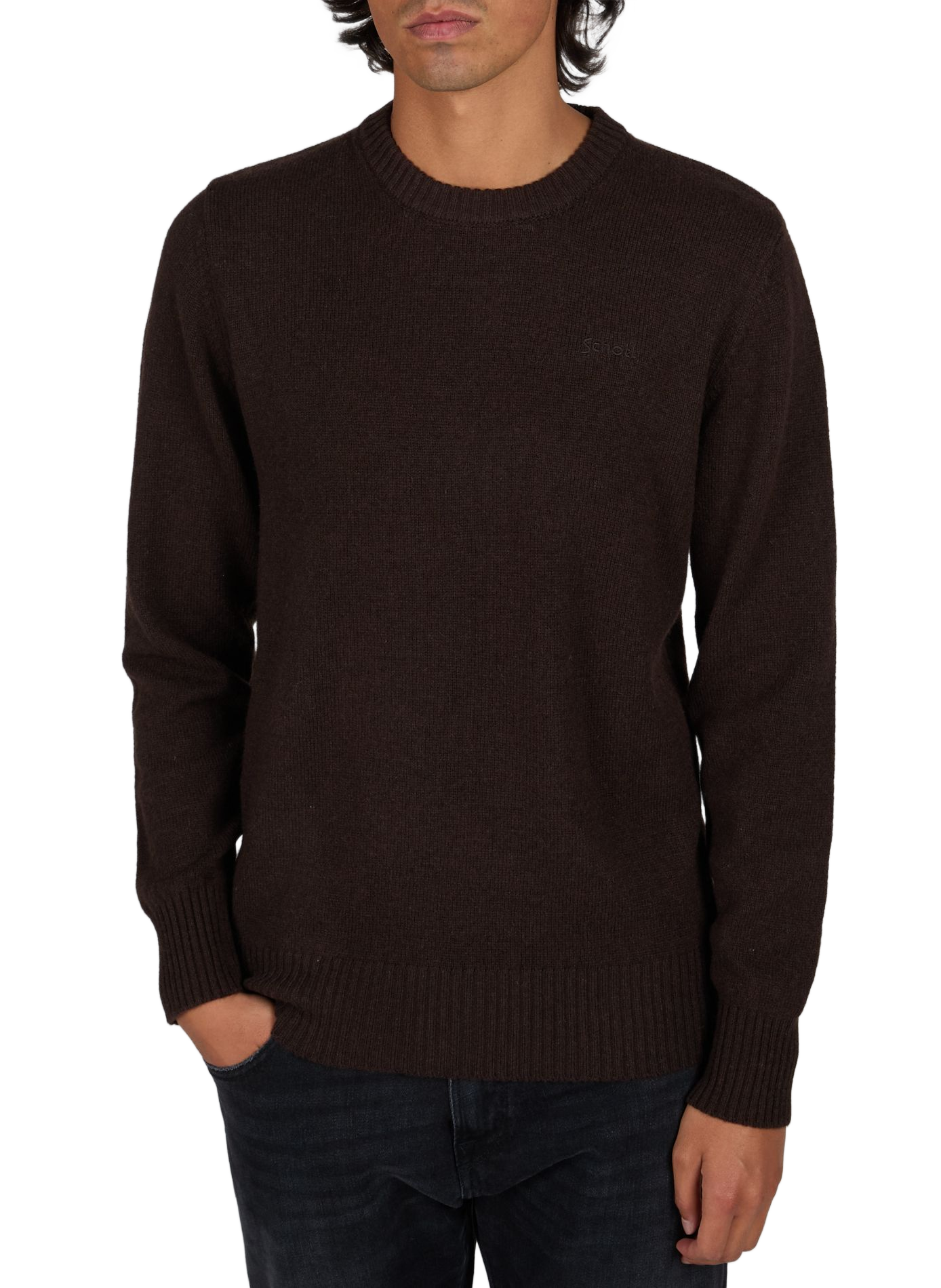 Rundhalsausschnitt-Pullover aus gemischter Wolle SCHOTT Braun