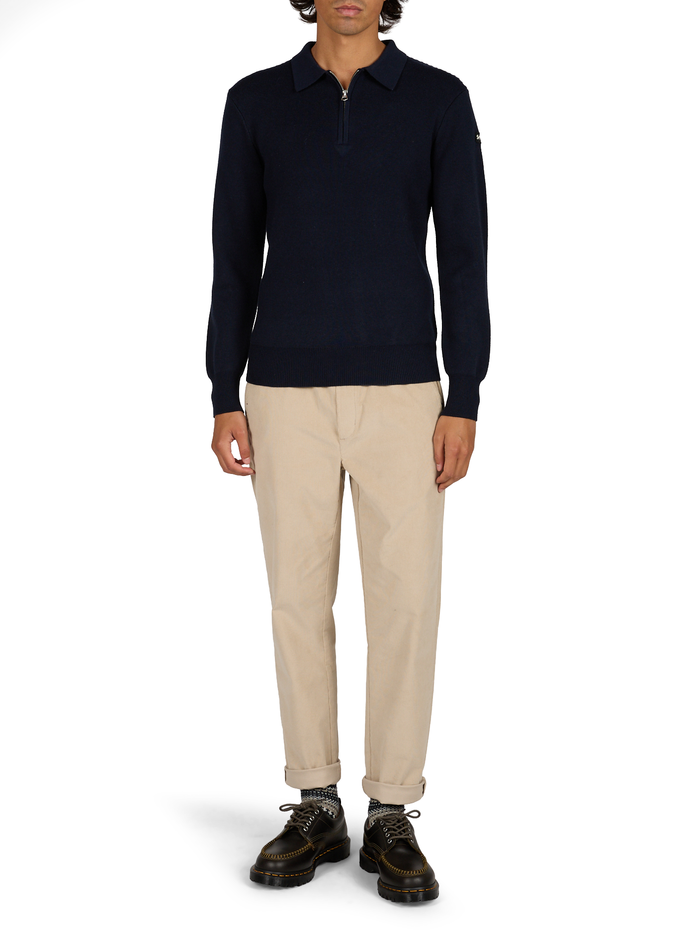 Pull polo en maille fine SCHOTT Bleu