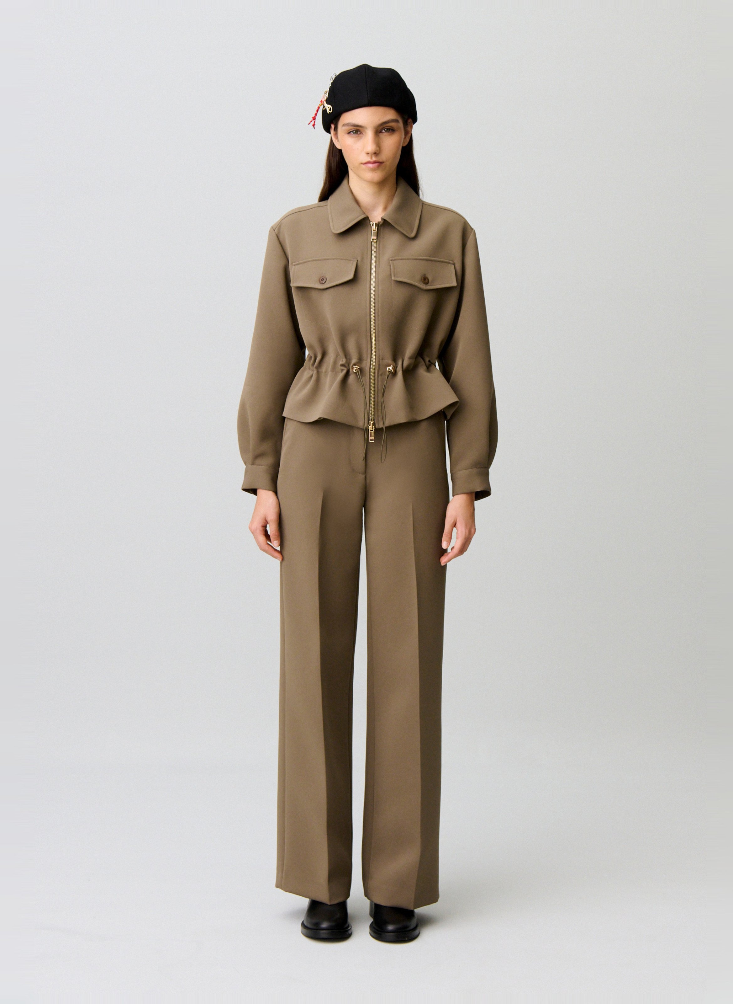 Blouson cintré manches longues uni CLAUDIE PIERLOT Kaki