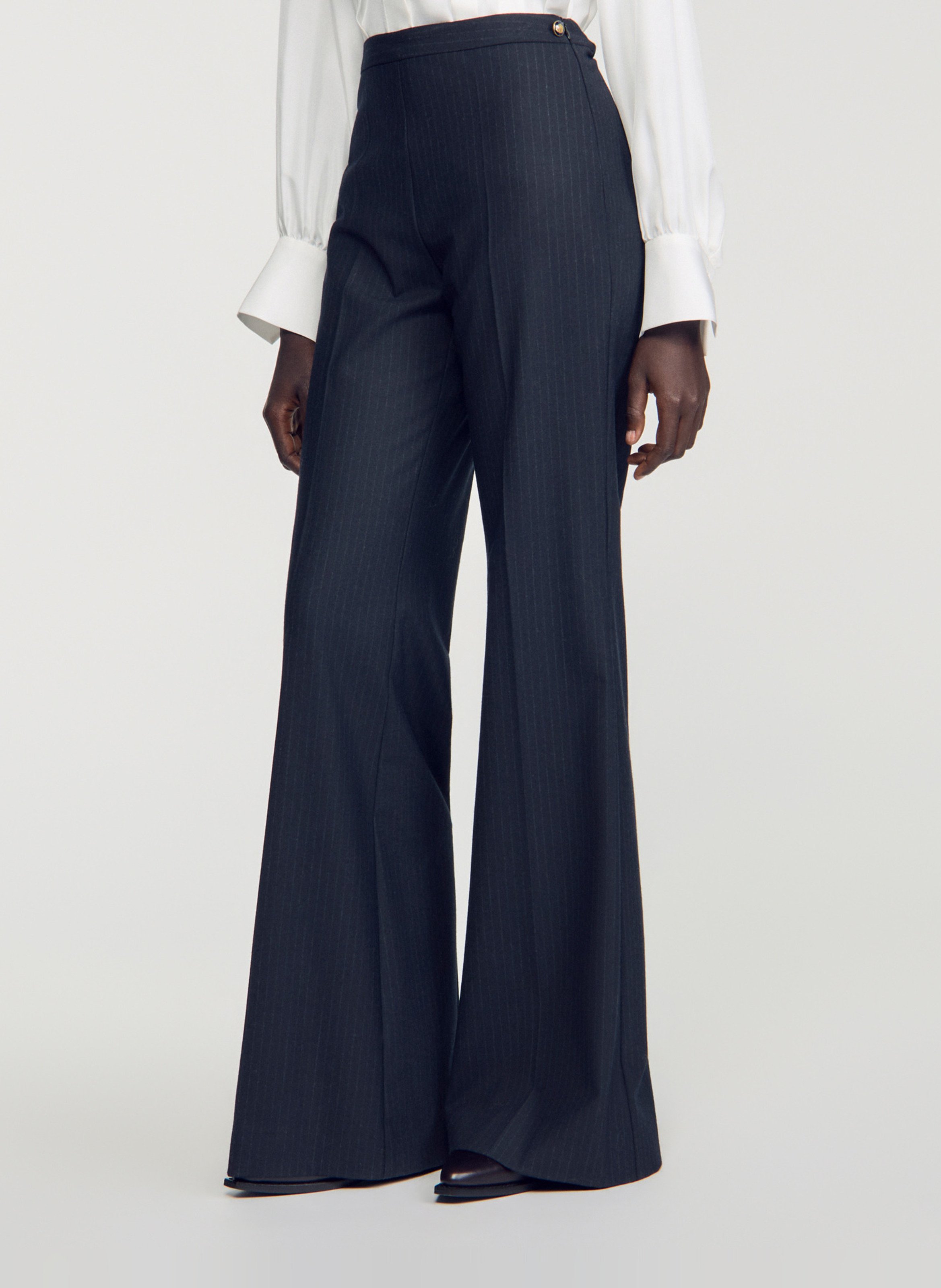 Pantalon flare en laine mélangée SANDRO Bleu