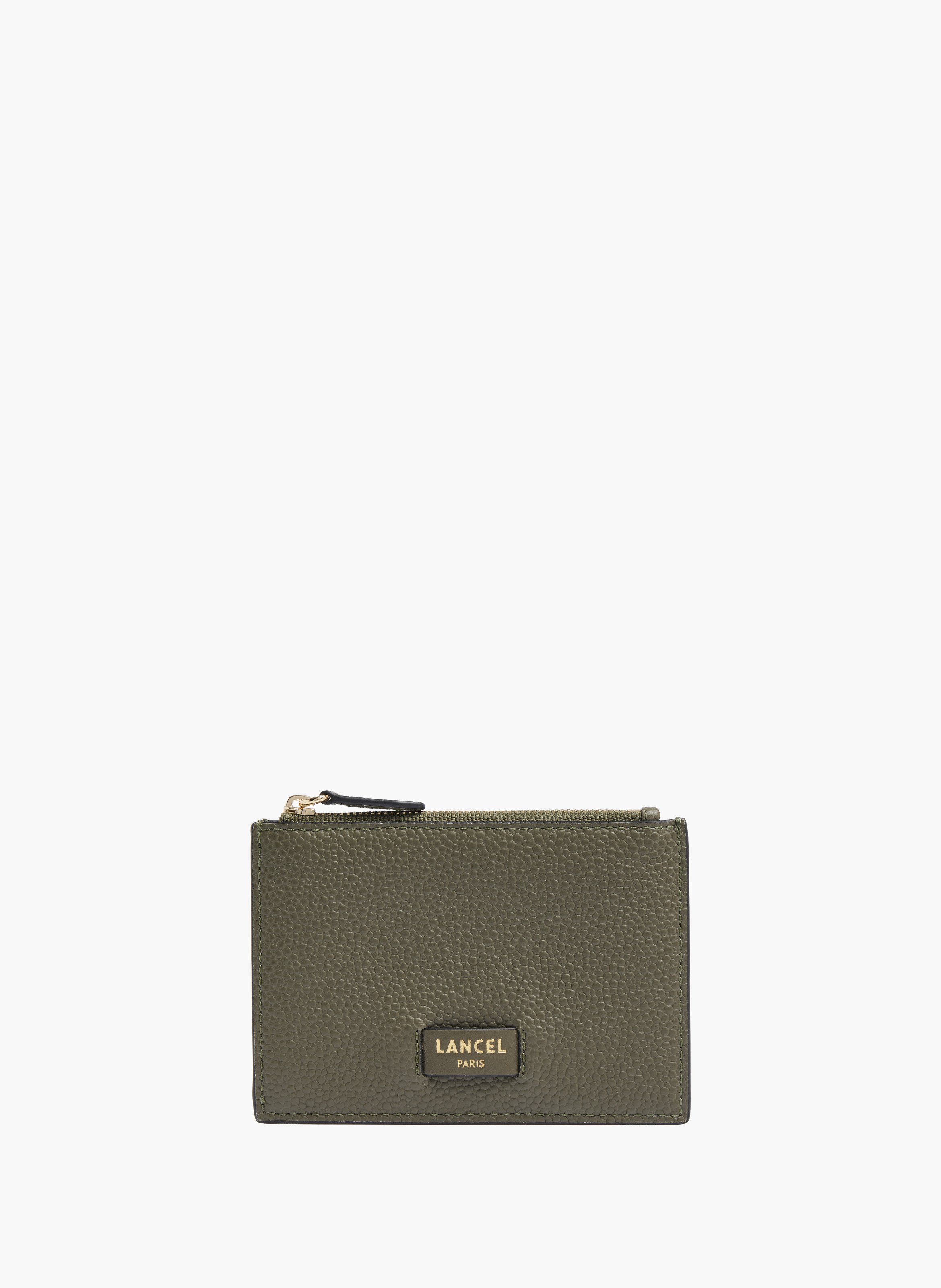 Porte-cartes à fermeture éclair de la collection ninon de lancel, en cuir de vachette grainé et lisse. LANCEL Vert