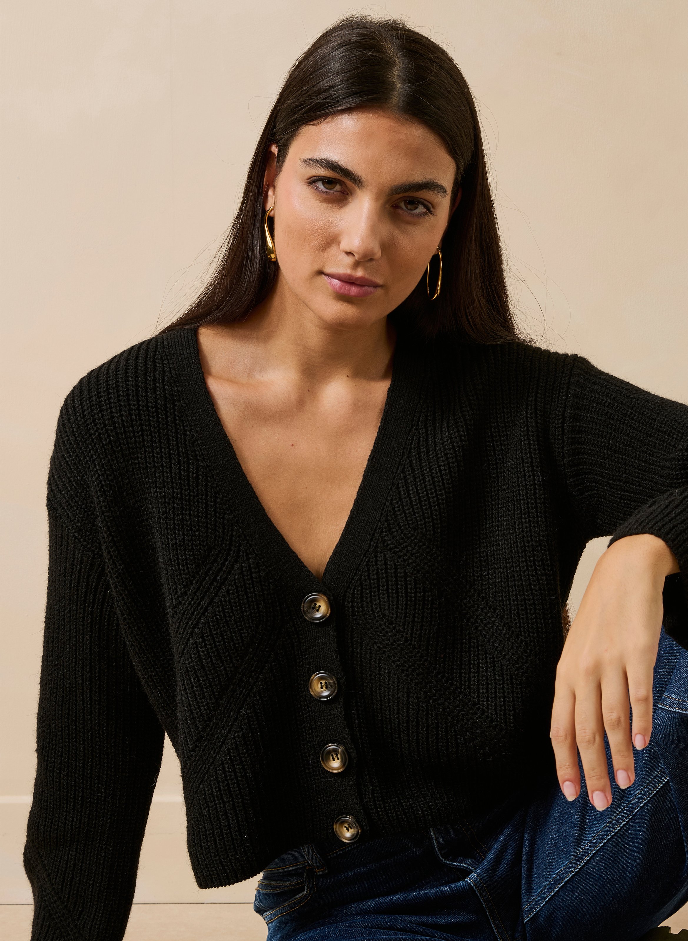 Ruimvallend vest met V-hals LA FEE MARABOUTEE Zwart