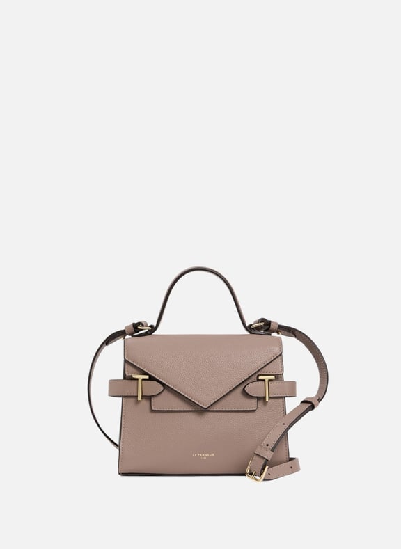 Petit sac à main double rabat emilie en cuir grainé Gris by LE TANNEUR LE TANNEUR Petit sac à main double rabat emilie en cuir grainé Gris