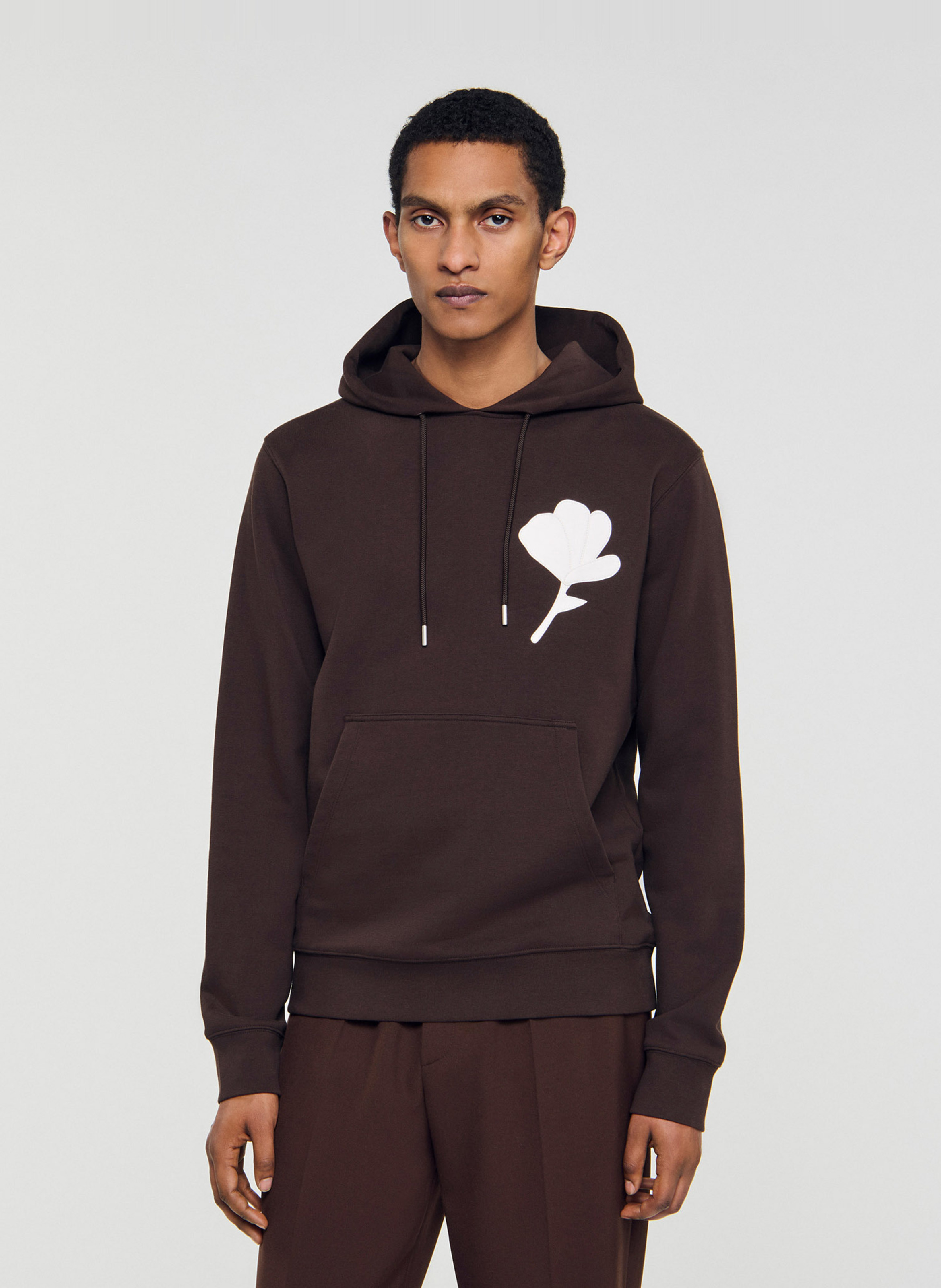 Sweat à capuche en coton SANDRO Marron