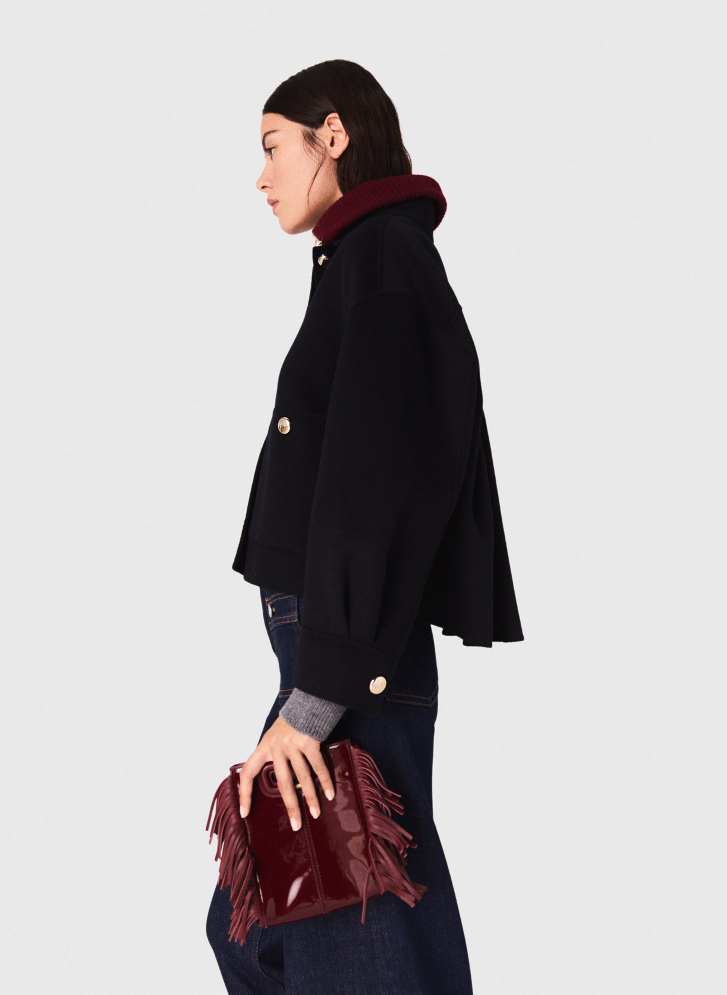 Veste courte ample en laine mélangée MAJE Bleu