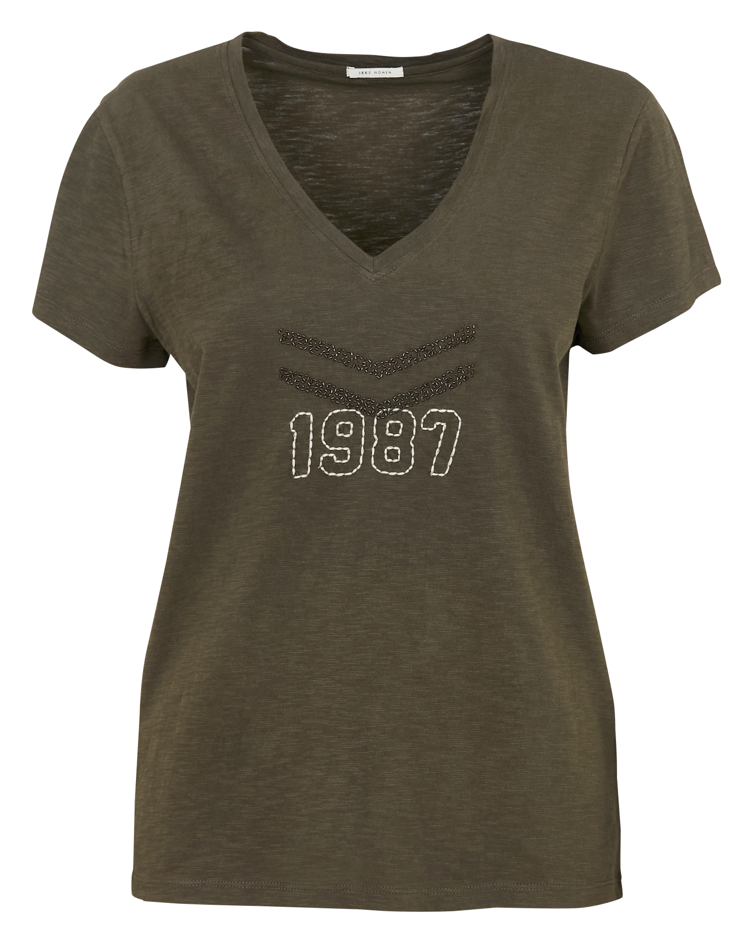 Tee-shirt col v en coton IKKS Kaki