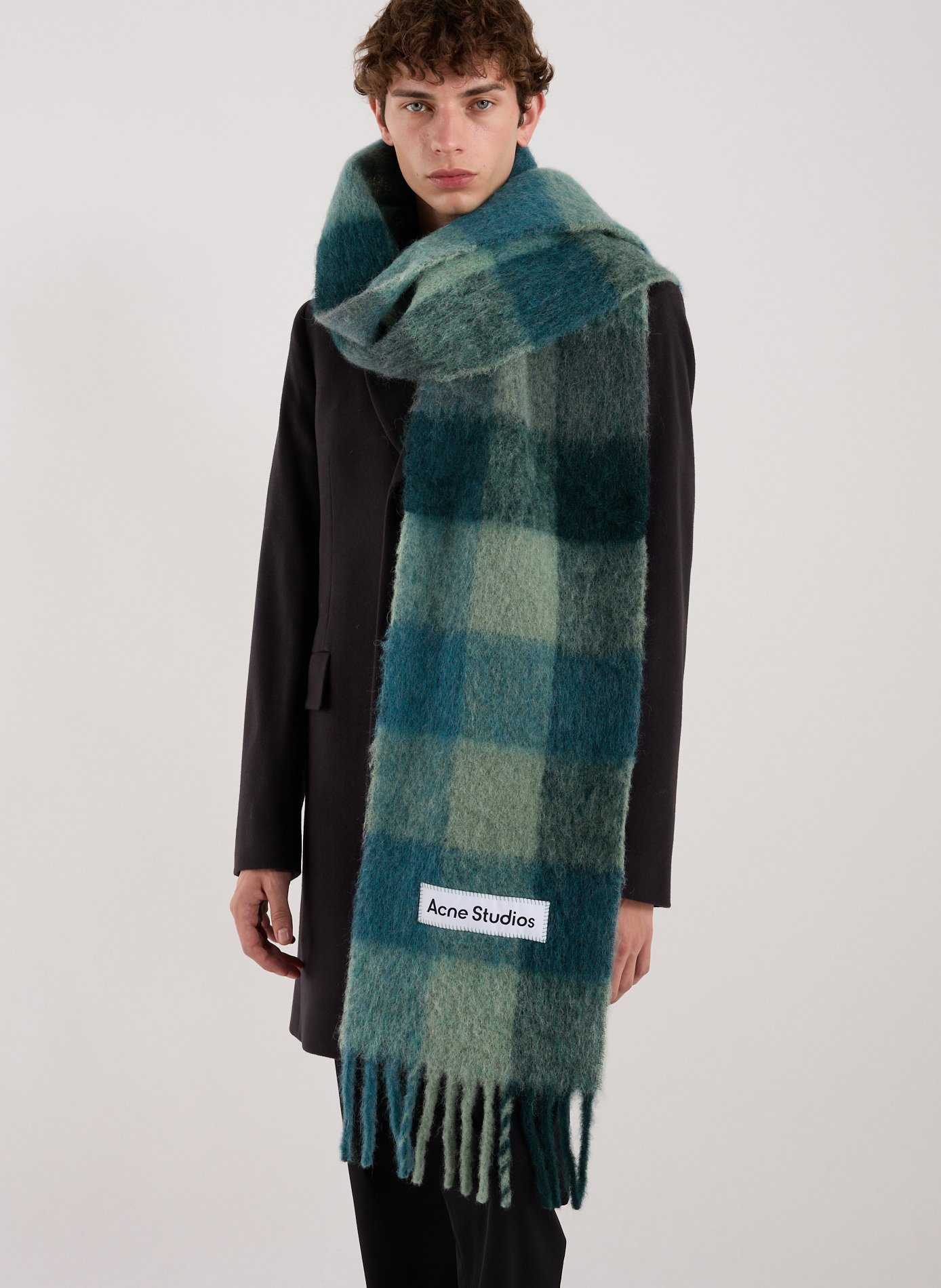 Echarpe Large Check en alpaga, laine et mohair mélangés ACNE STUDIOS Bleu