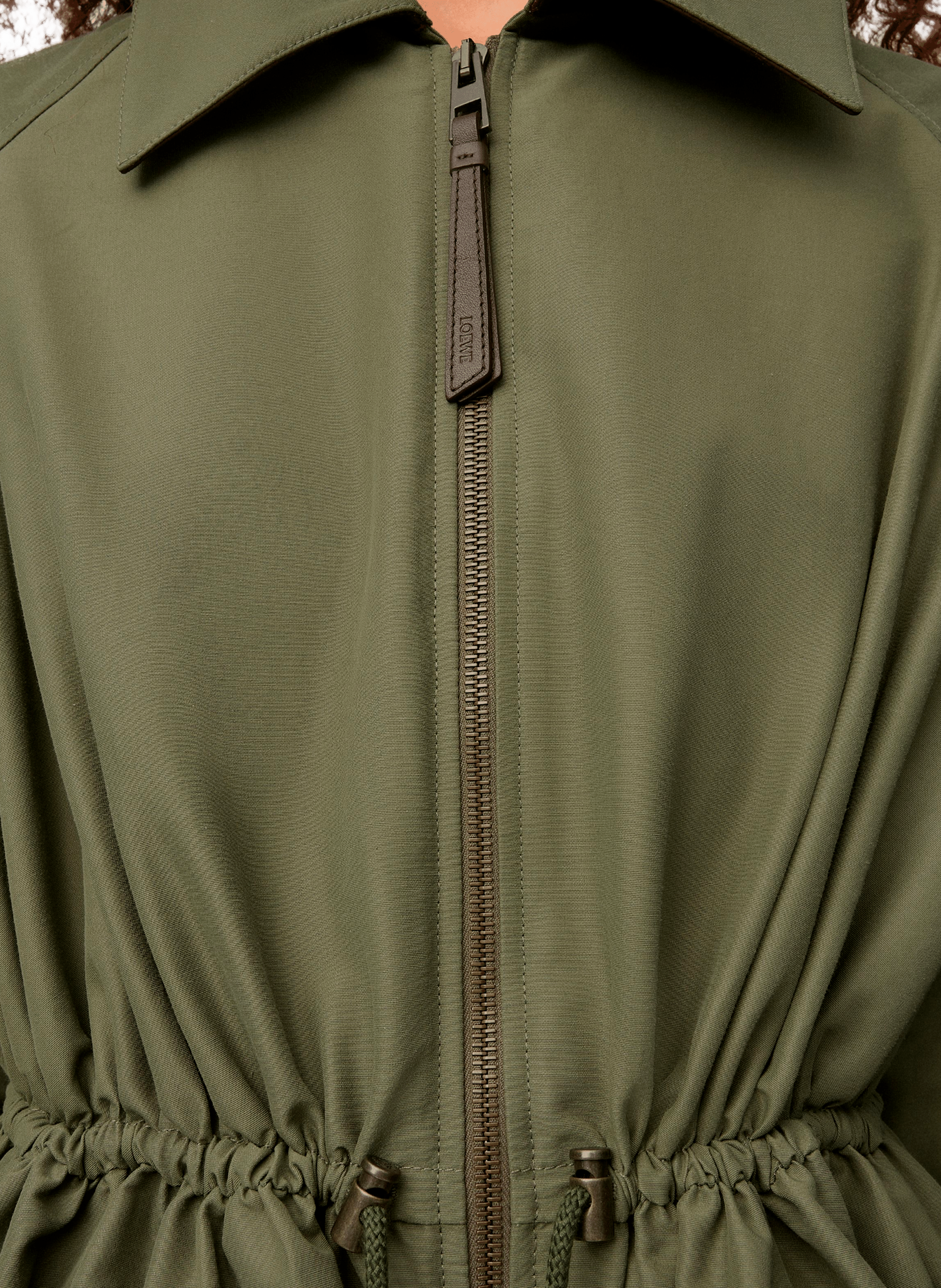 Fitted jacket in mixed leather and cotton Green Loewe - Women