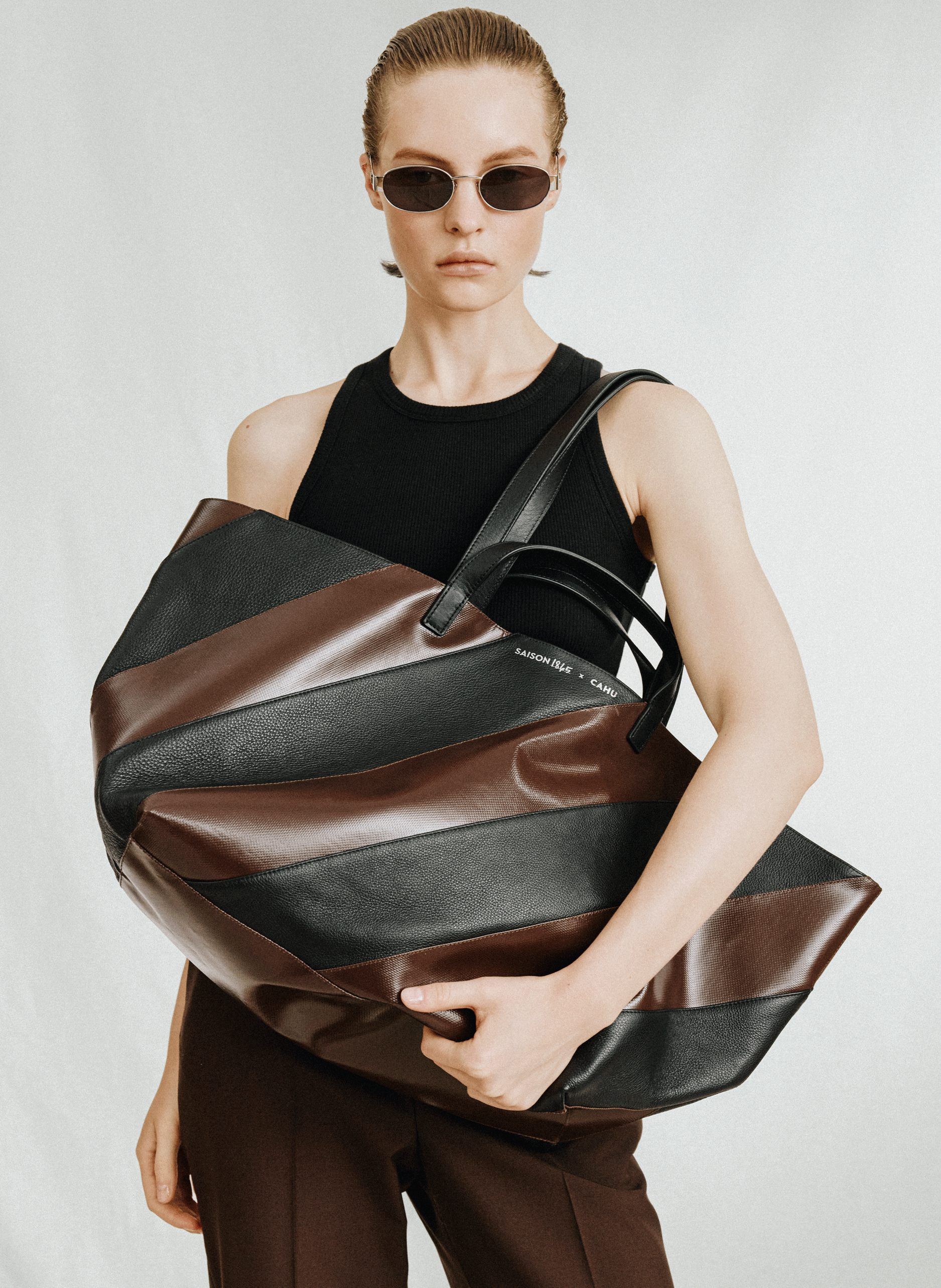 Cabas M Saison 1865 x Cahu bi-matière en cuir mélangé  SAISON 1865 Marron