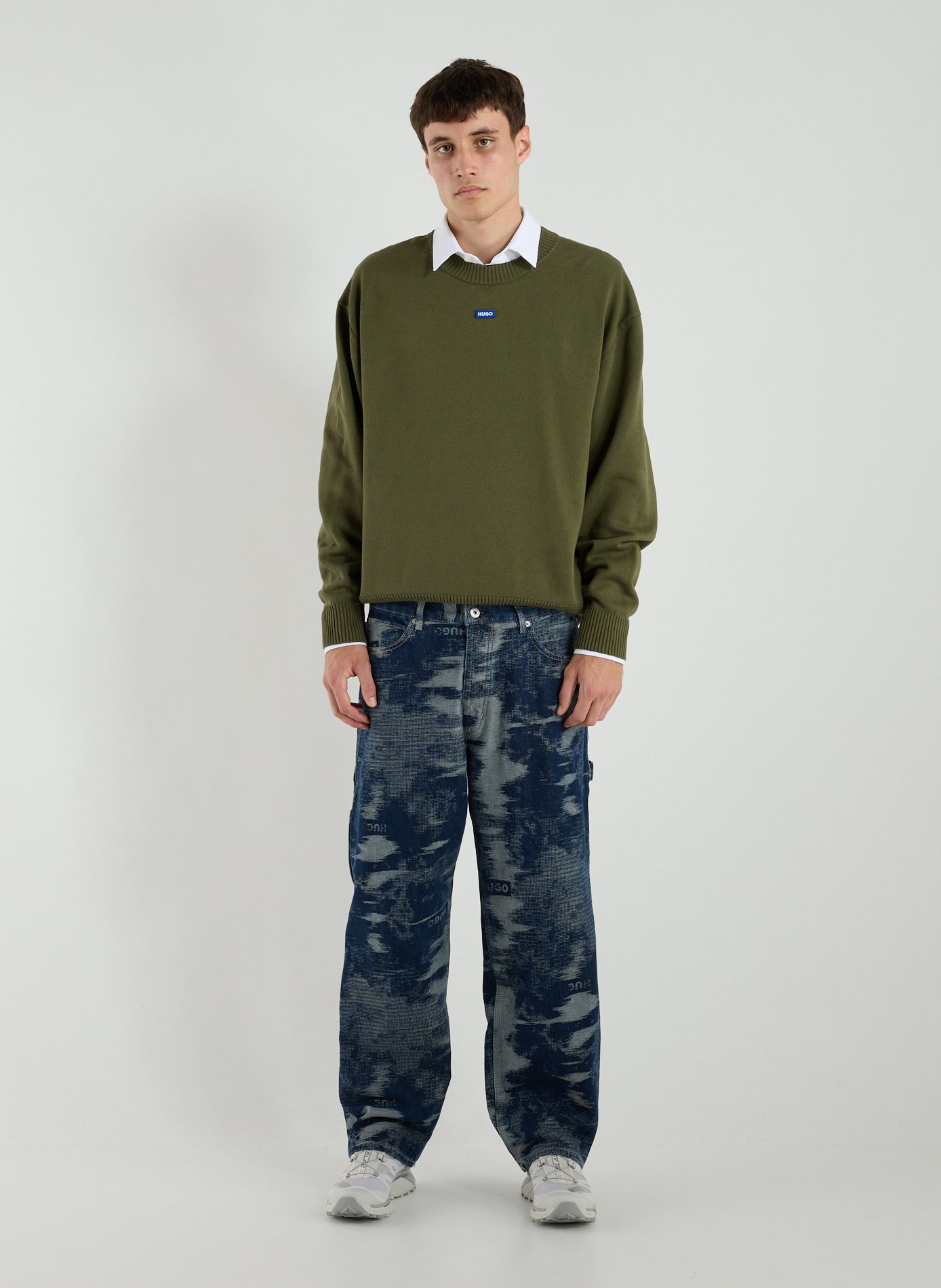 Pull ample en coton mélangé HUGO BLUE Kaki