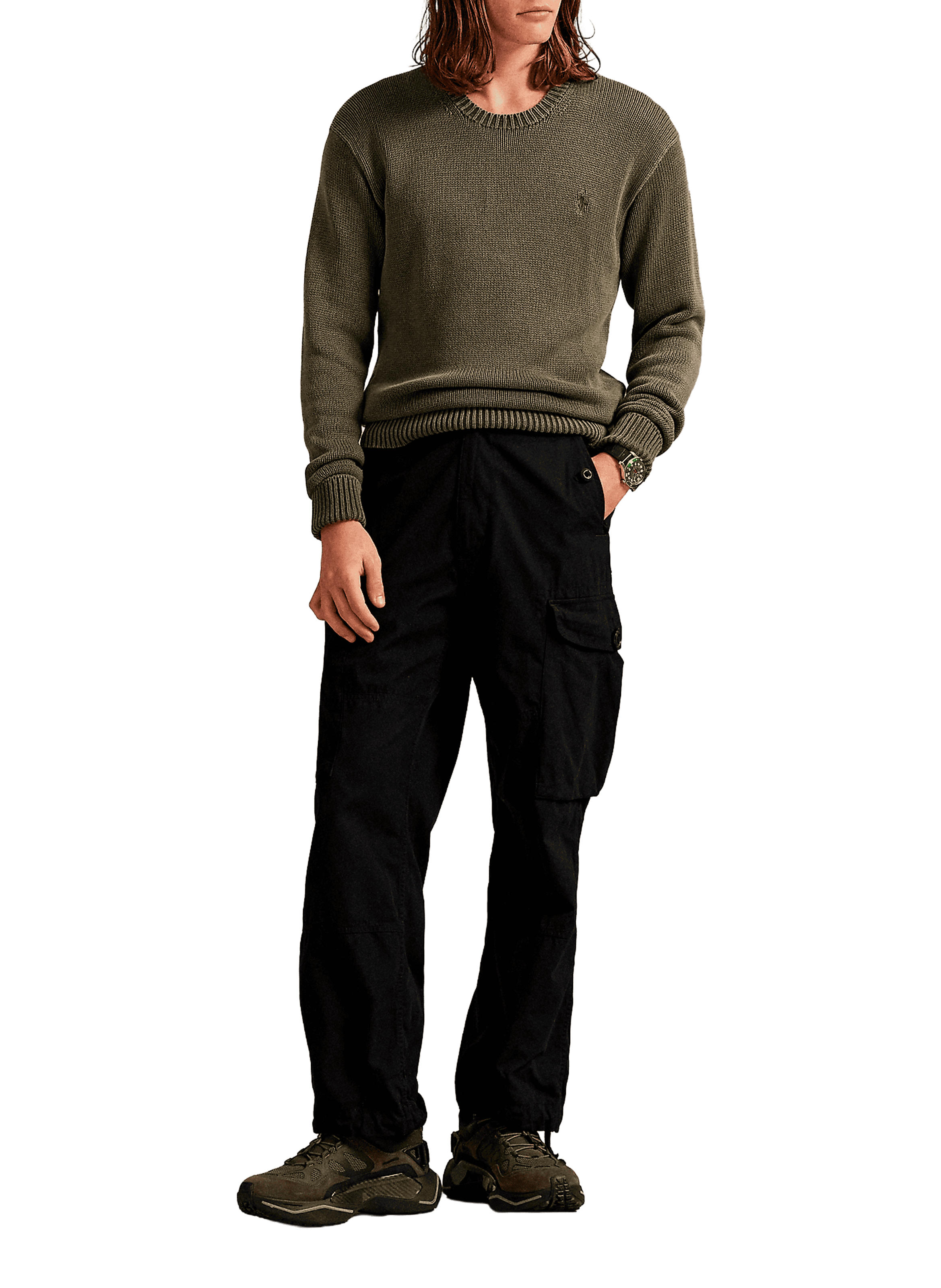 Pull col rond en coton POLO RALPH LAUREN Vert