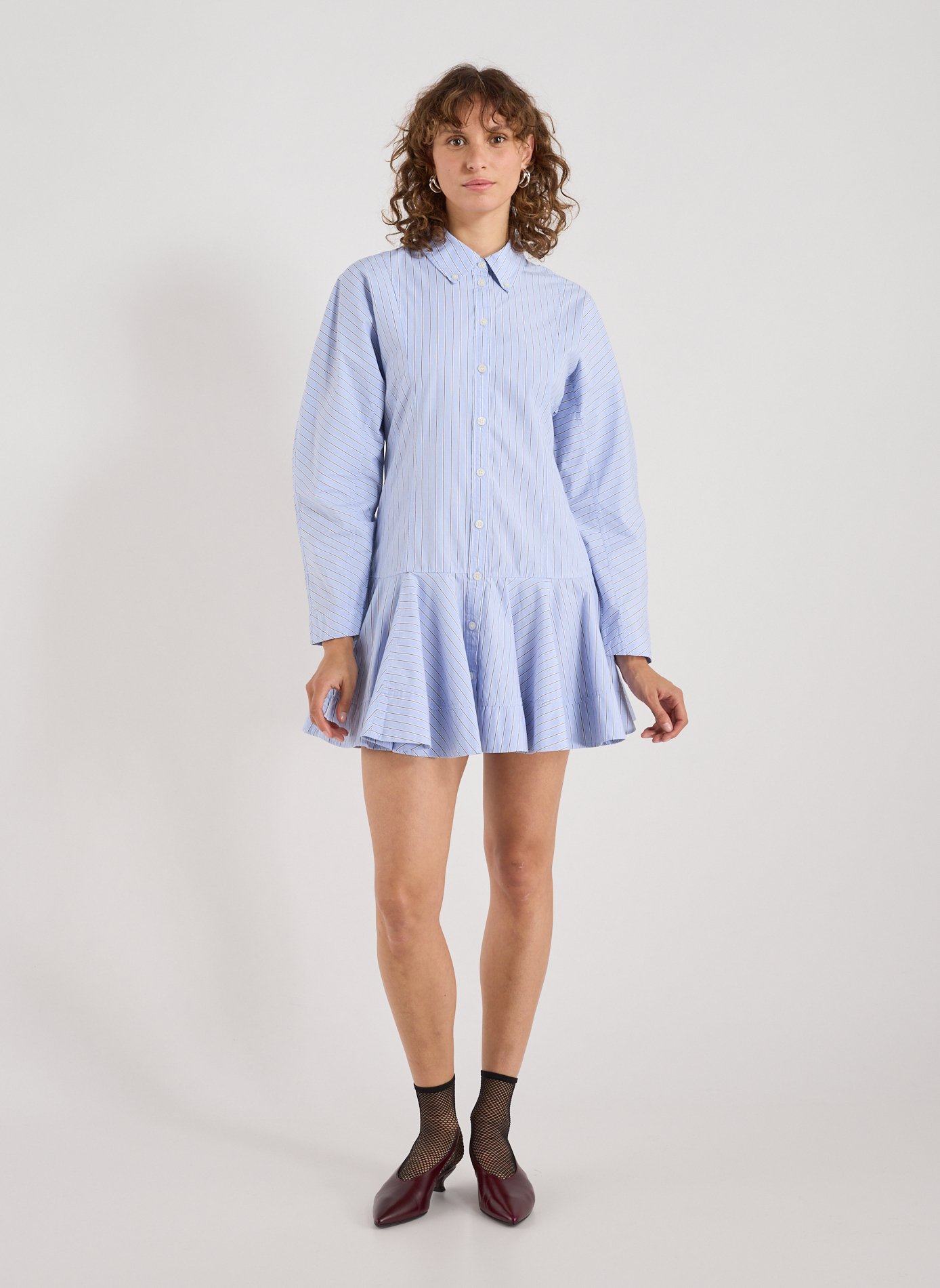 Robe chemise en coton GANNI Bleu