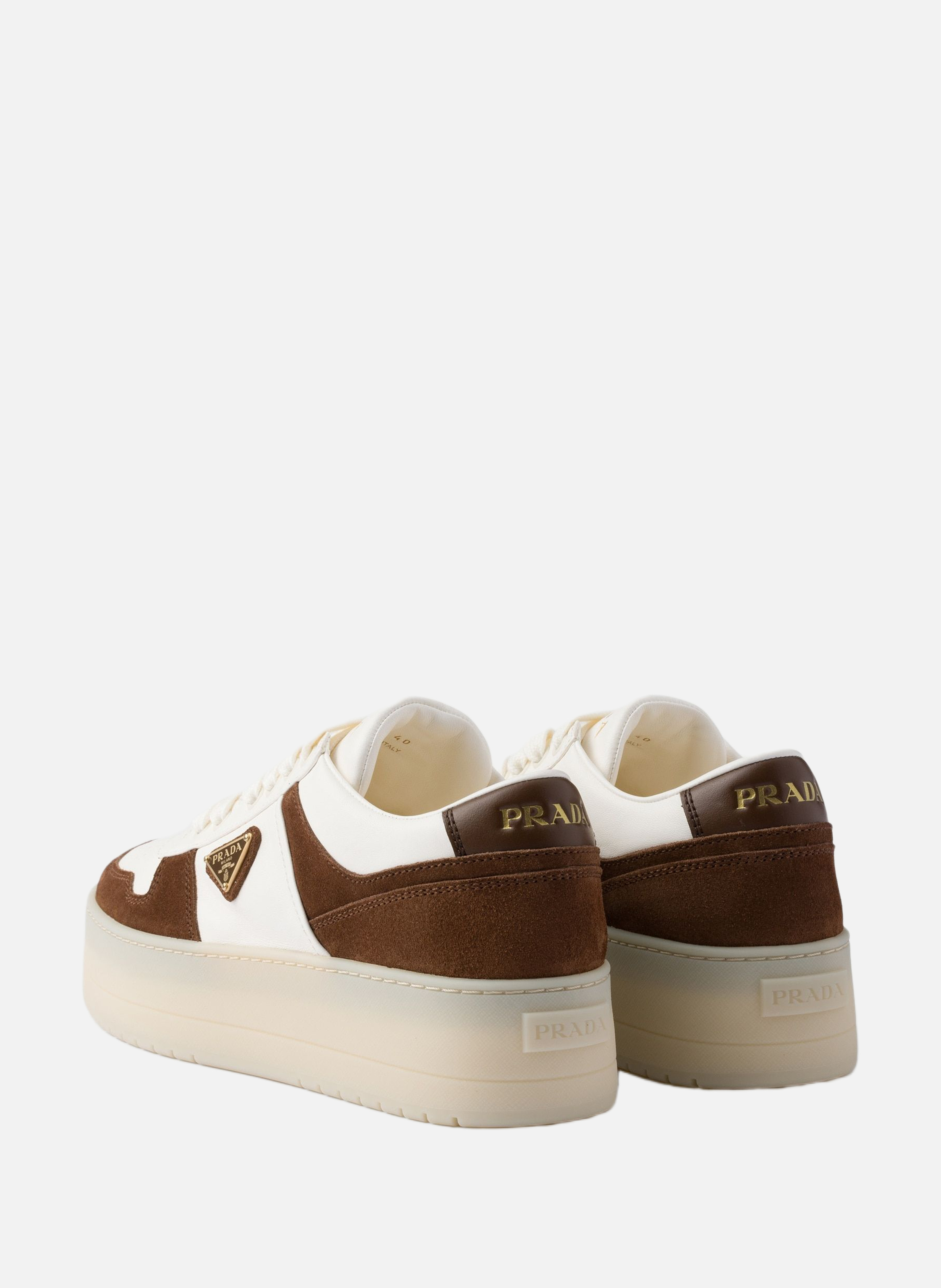 Sneakers downtown bold en cuir nappa et veau velou PRADA Marron