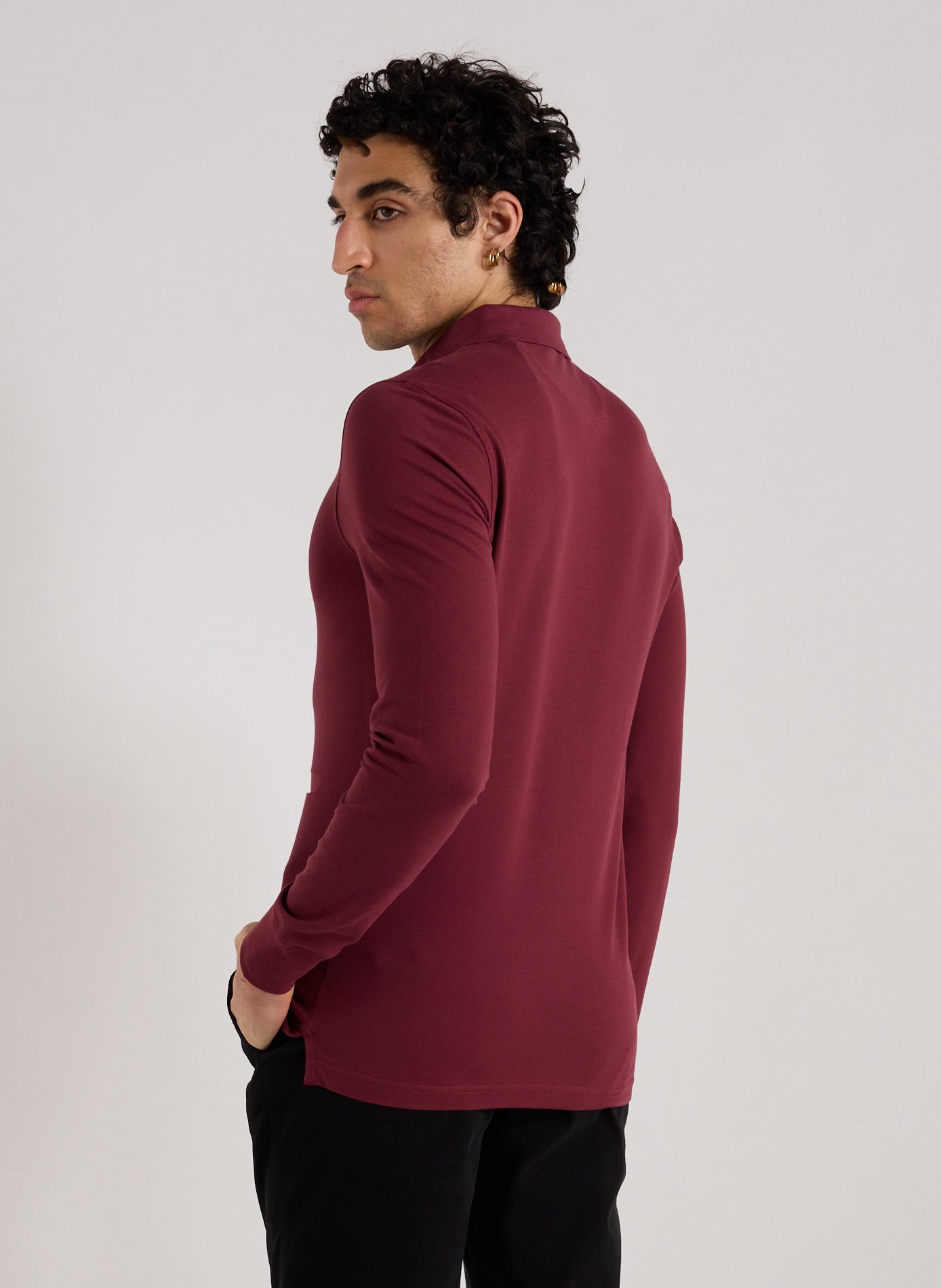 Long-sleeved polo shirt in blended cotton EDEN PARK Red