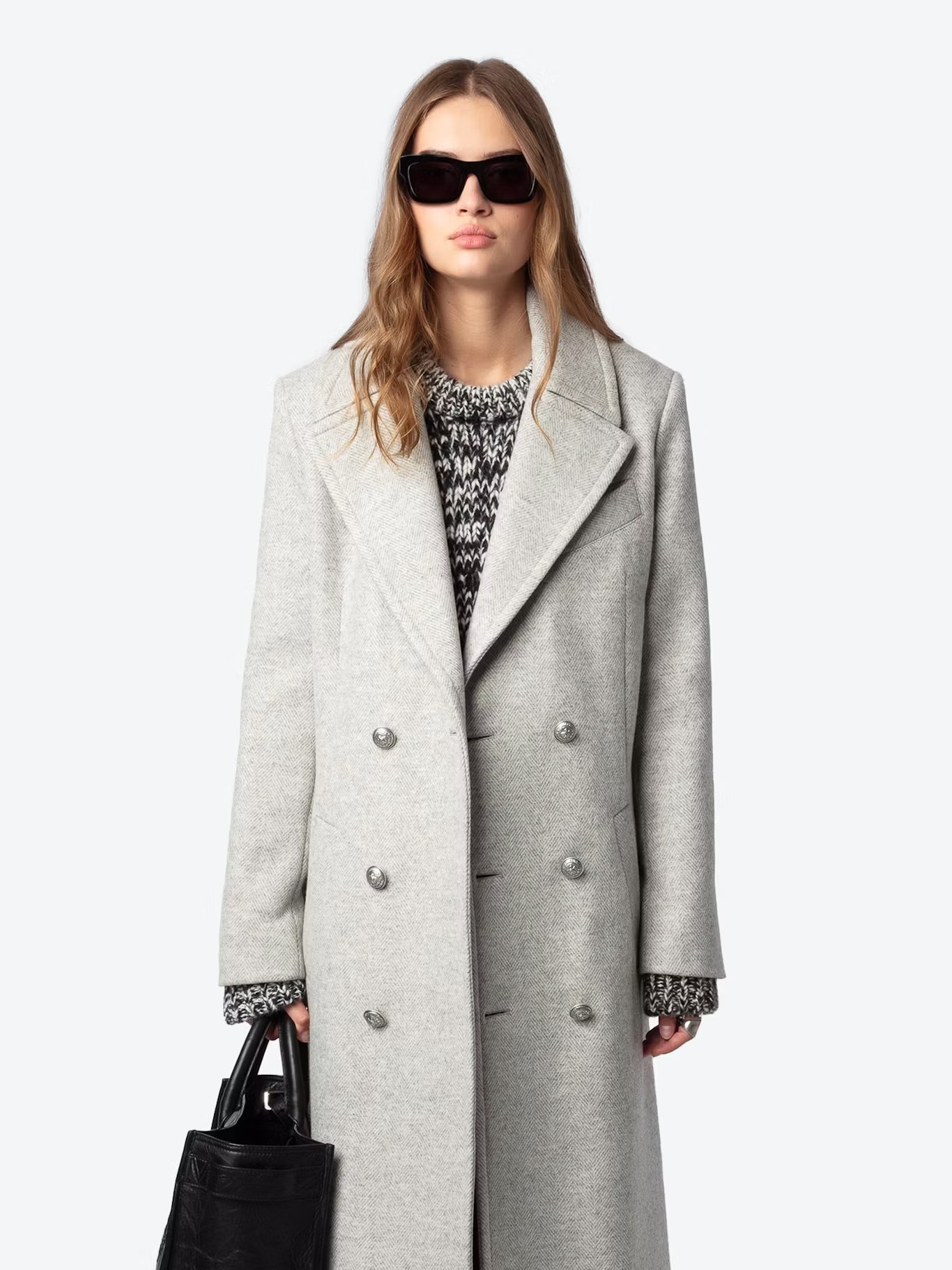 Manteau col tailleur droit en laine recyclée mélangée mulan ZADIG&VOLTAIRE Gris