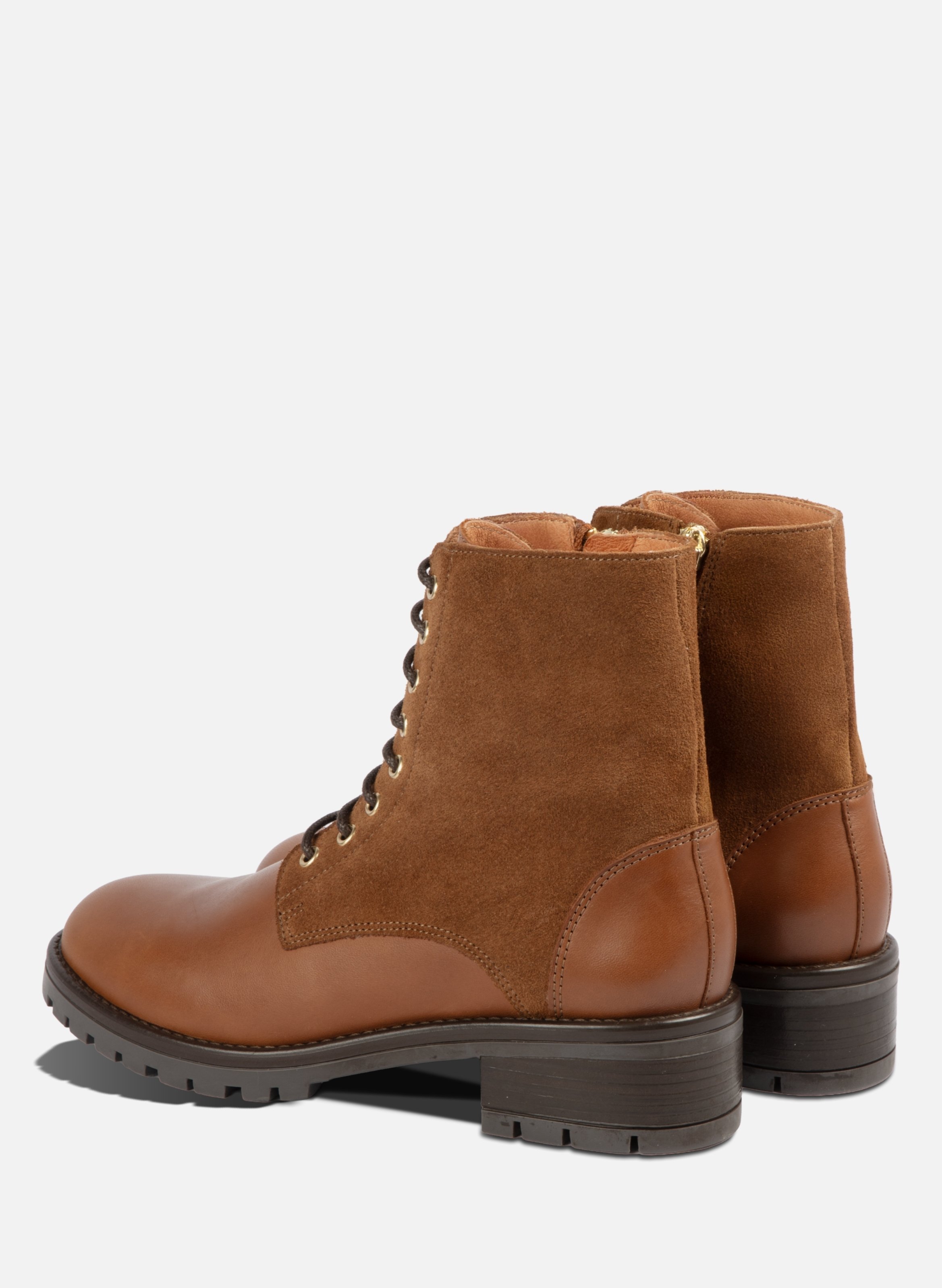 Bottines à lacet romy cuir daim et cuir lisse noir JULES & JENN Marron