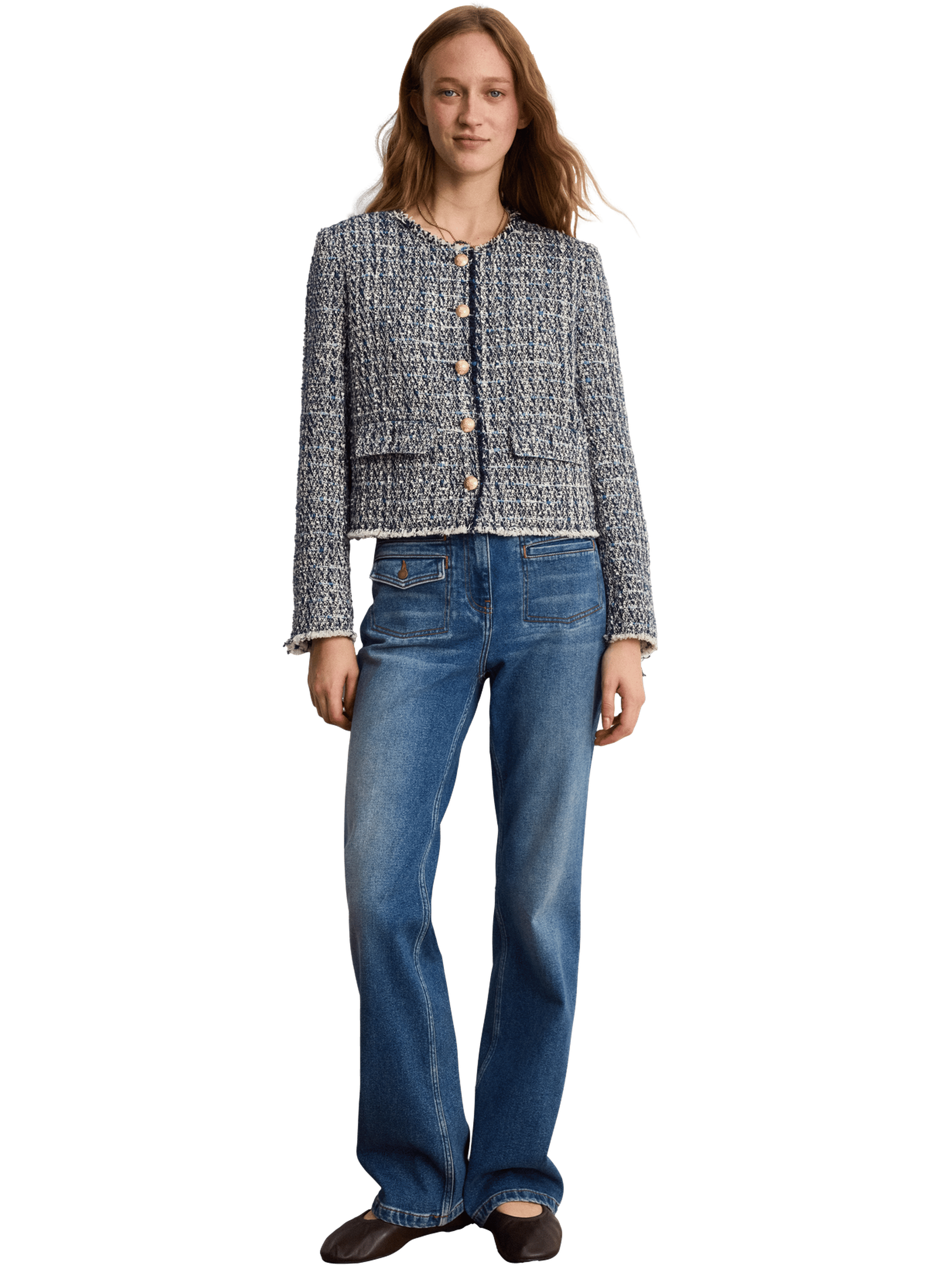 Veste sans col en tweed et lurex - mariline PABLO Bleu