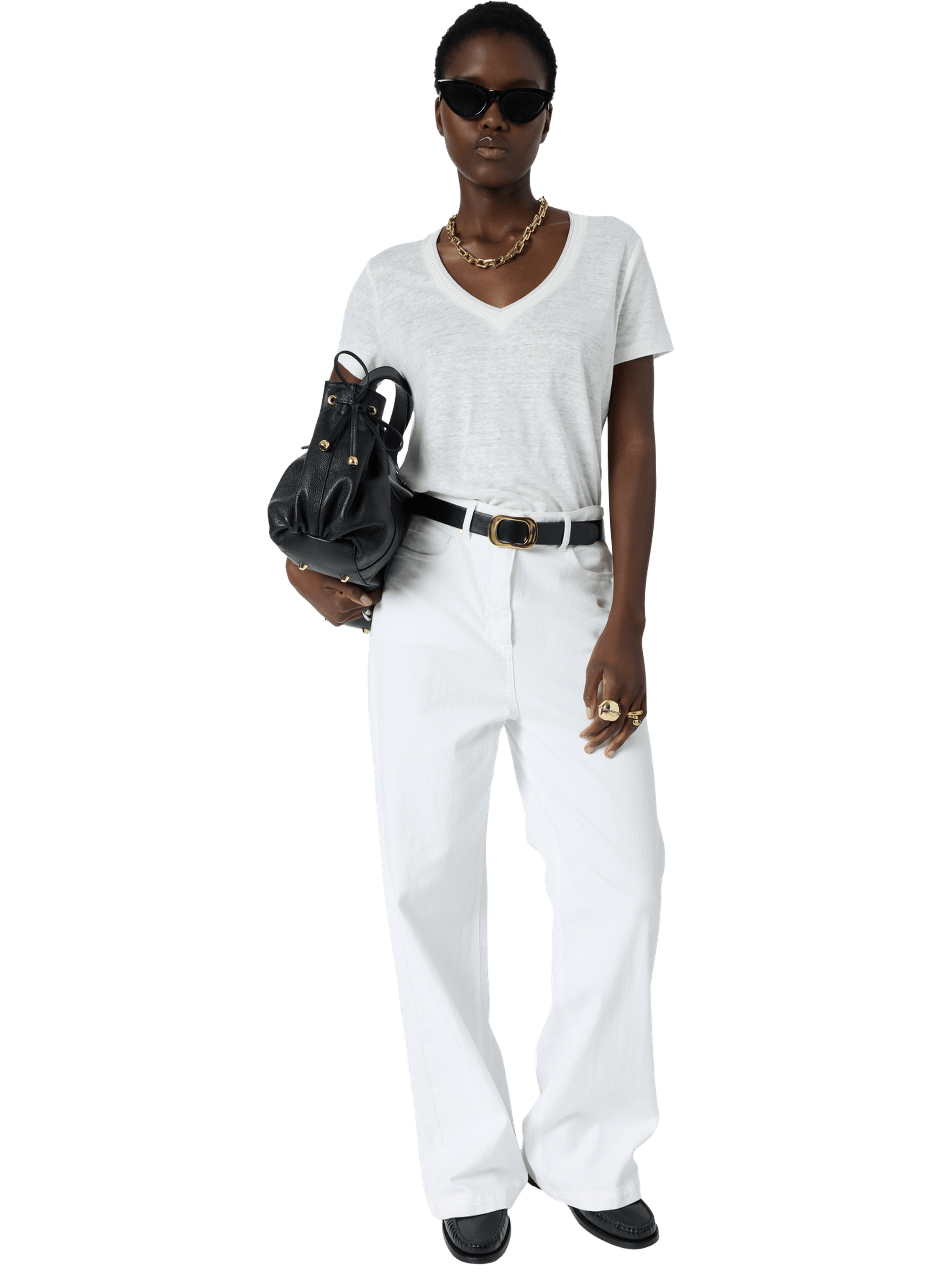 T-shirt v en lin à lurex - mirana GERARD DAREL Blanc