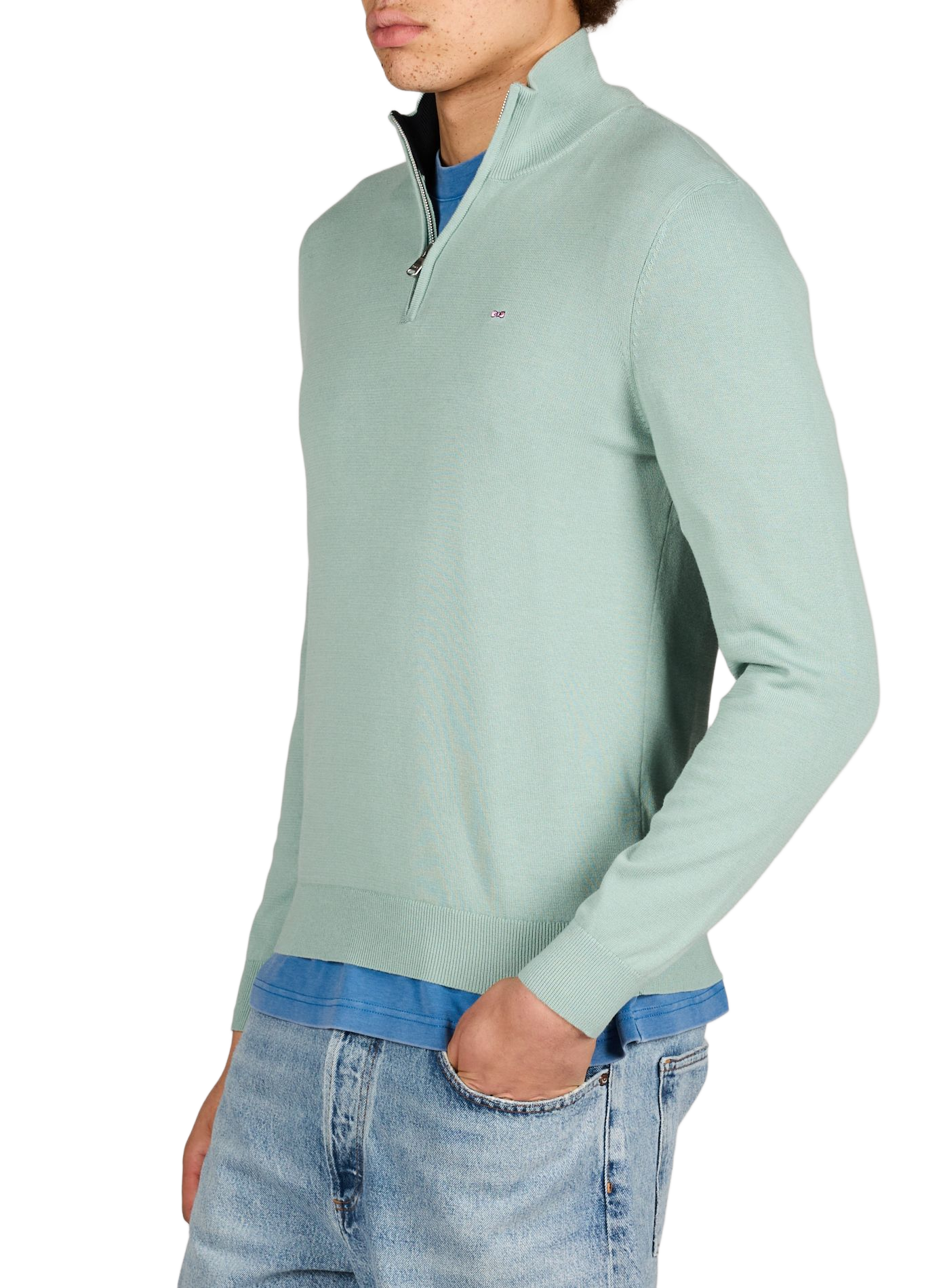 Pull droit col montant en coton EDEN PARK Bleu