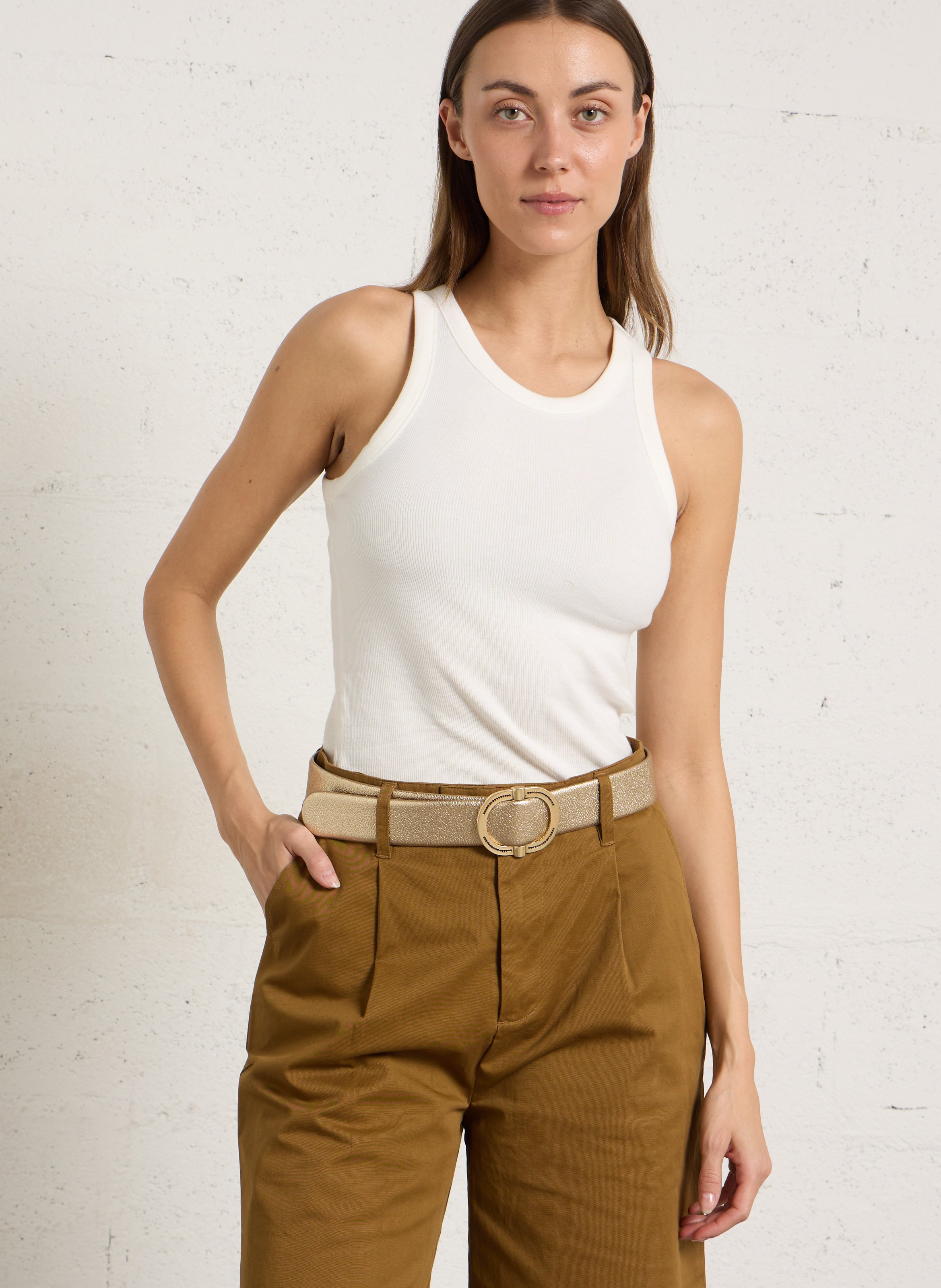 Ceinture unie à boucle en cuir elise MAISON 123 Doré