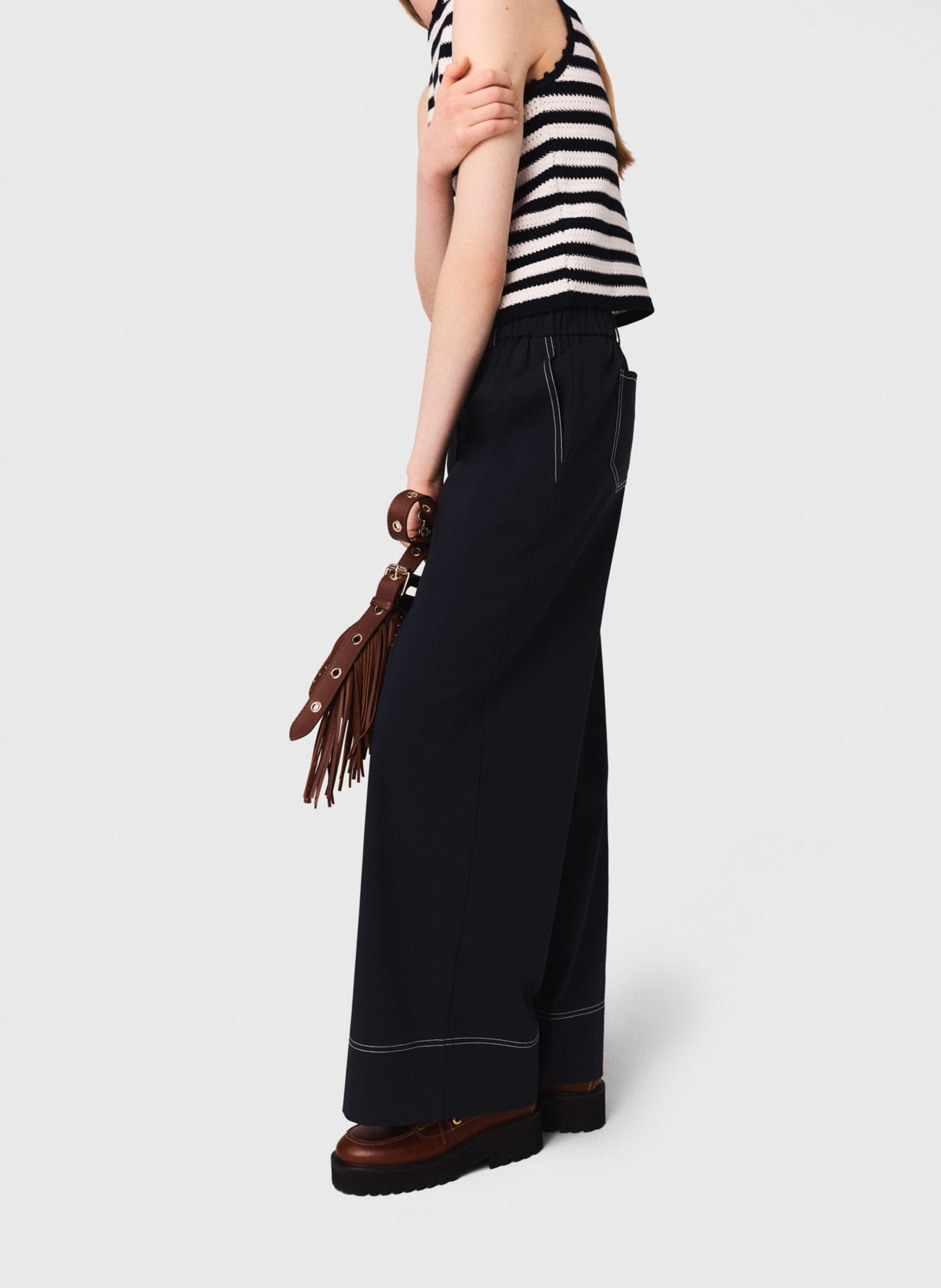 Pantalon large en coton mélangé MAJE Bleu