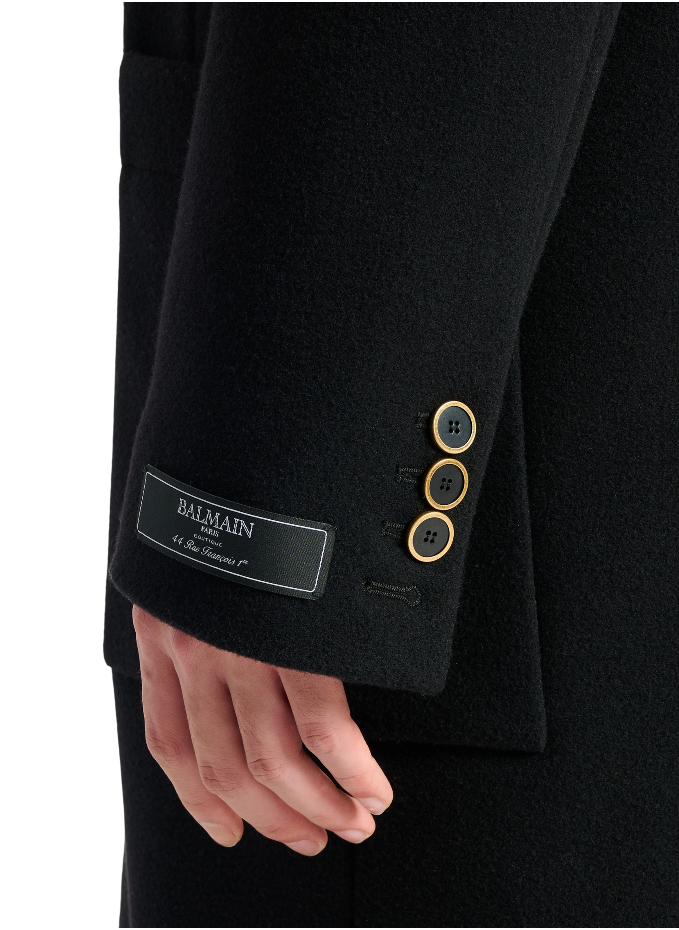 Manteau long en laine et velours BALMAIN Noir