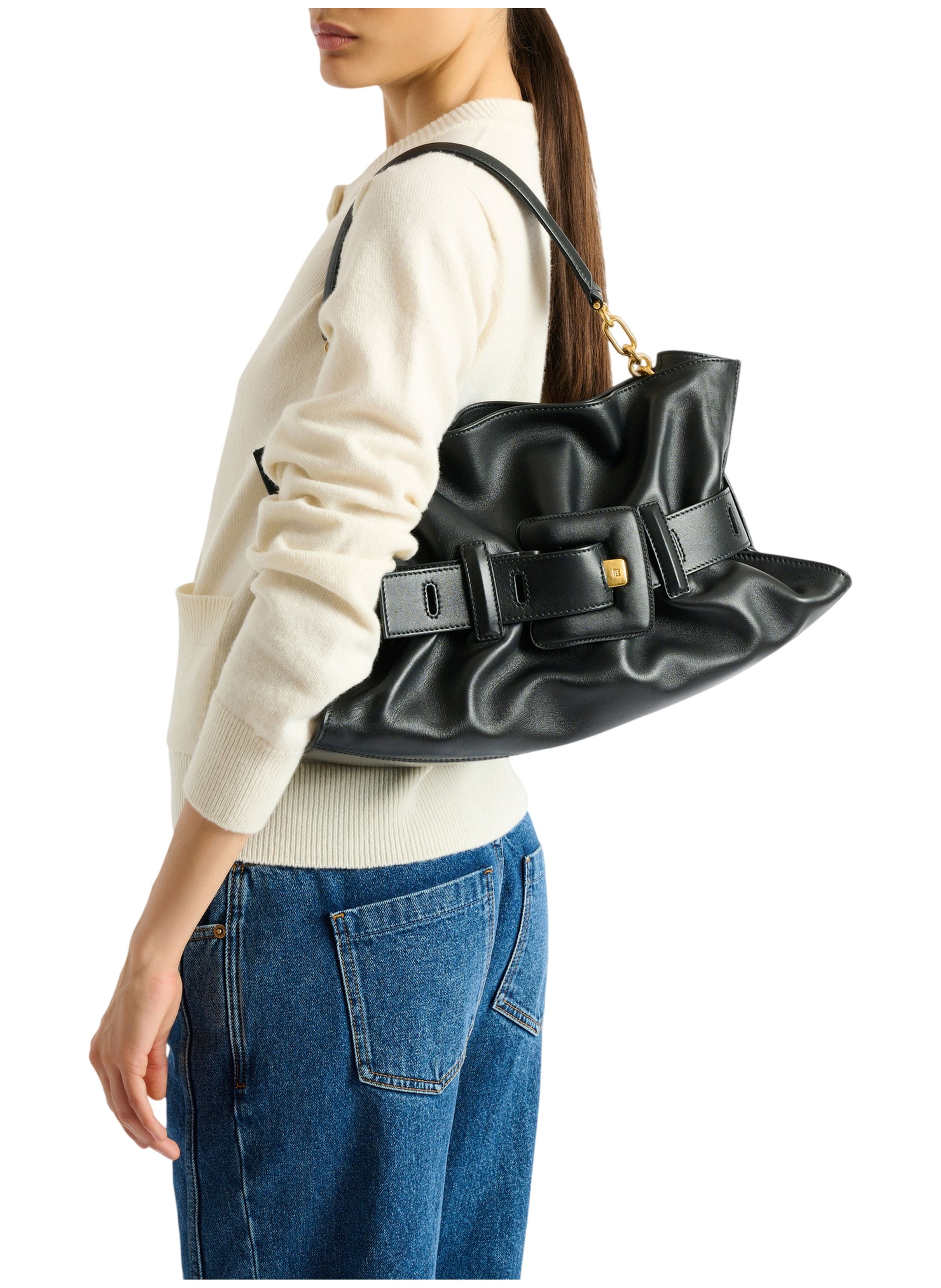 Sac anthem medium en cuir lisse BALMAIN Noir