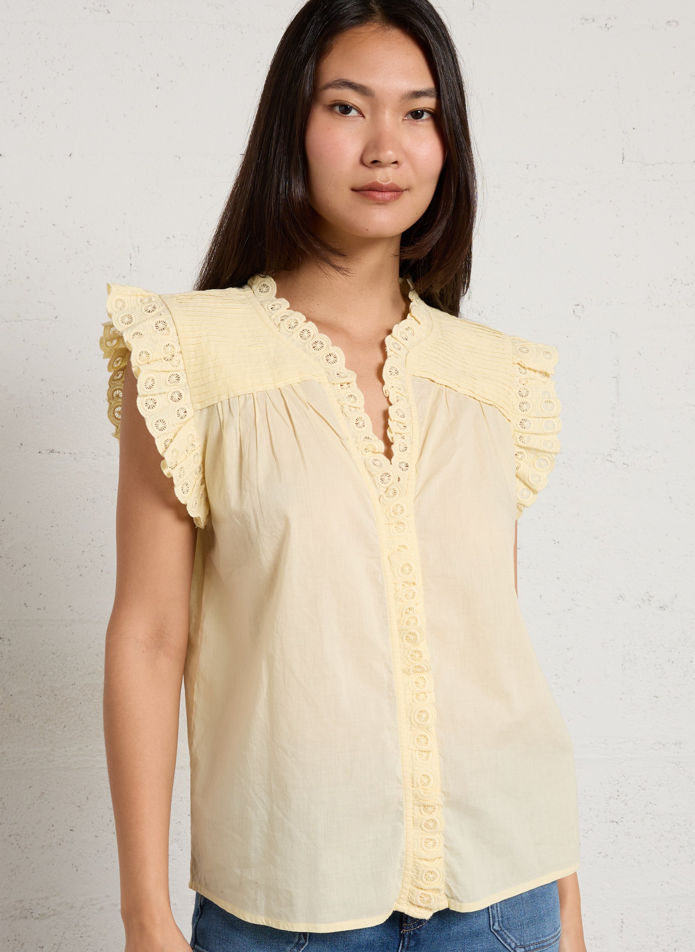 Top sans manches uni brodé demetrio MAISON 123 Jaune