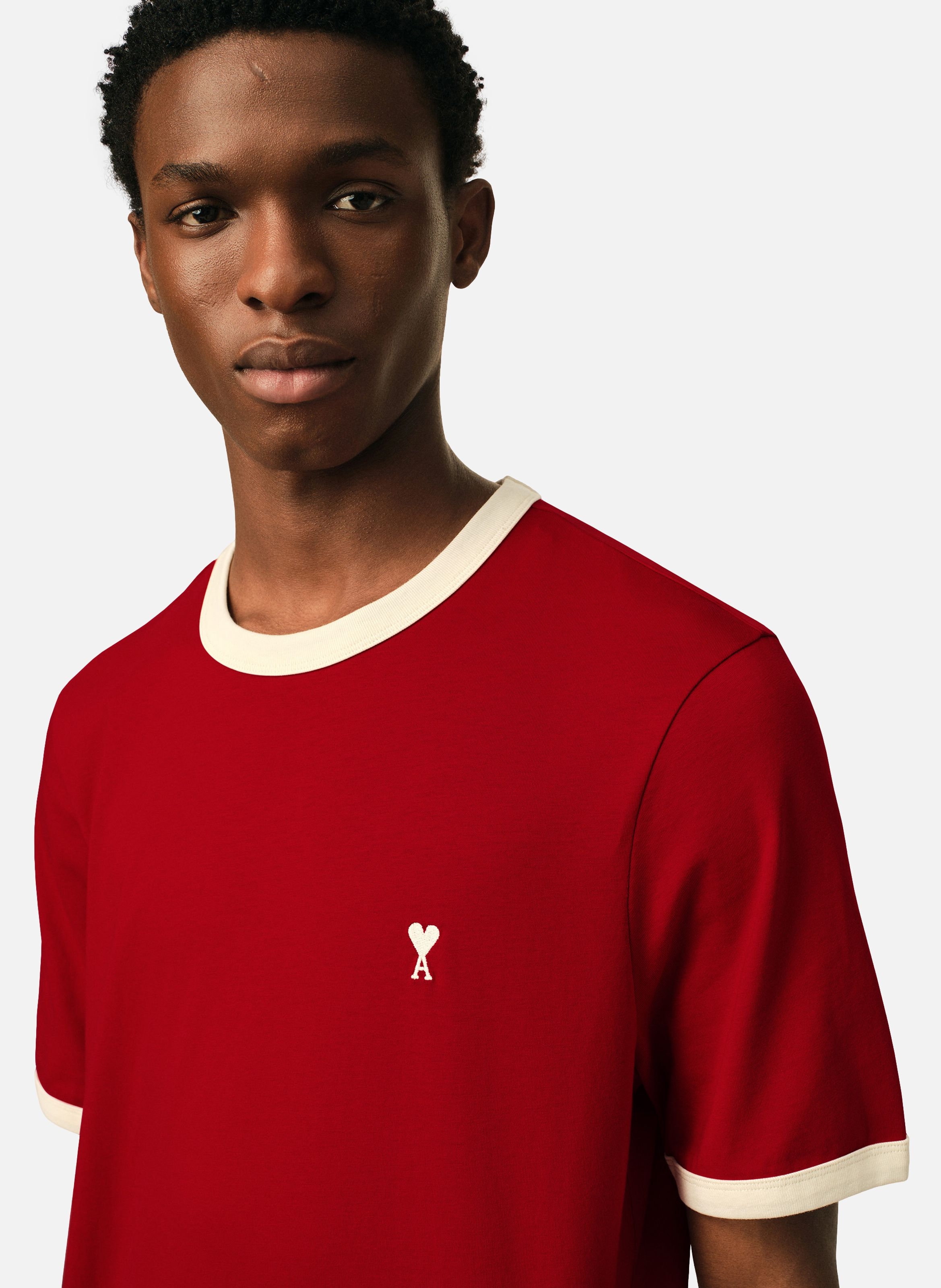 T-shirt contrasté en coton ami de coeur AMI PARIS Rouge