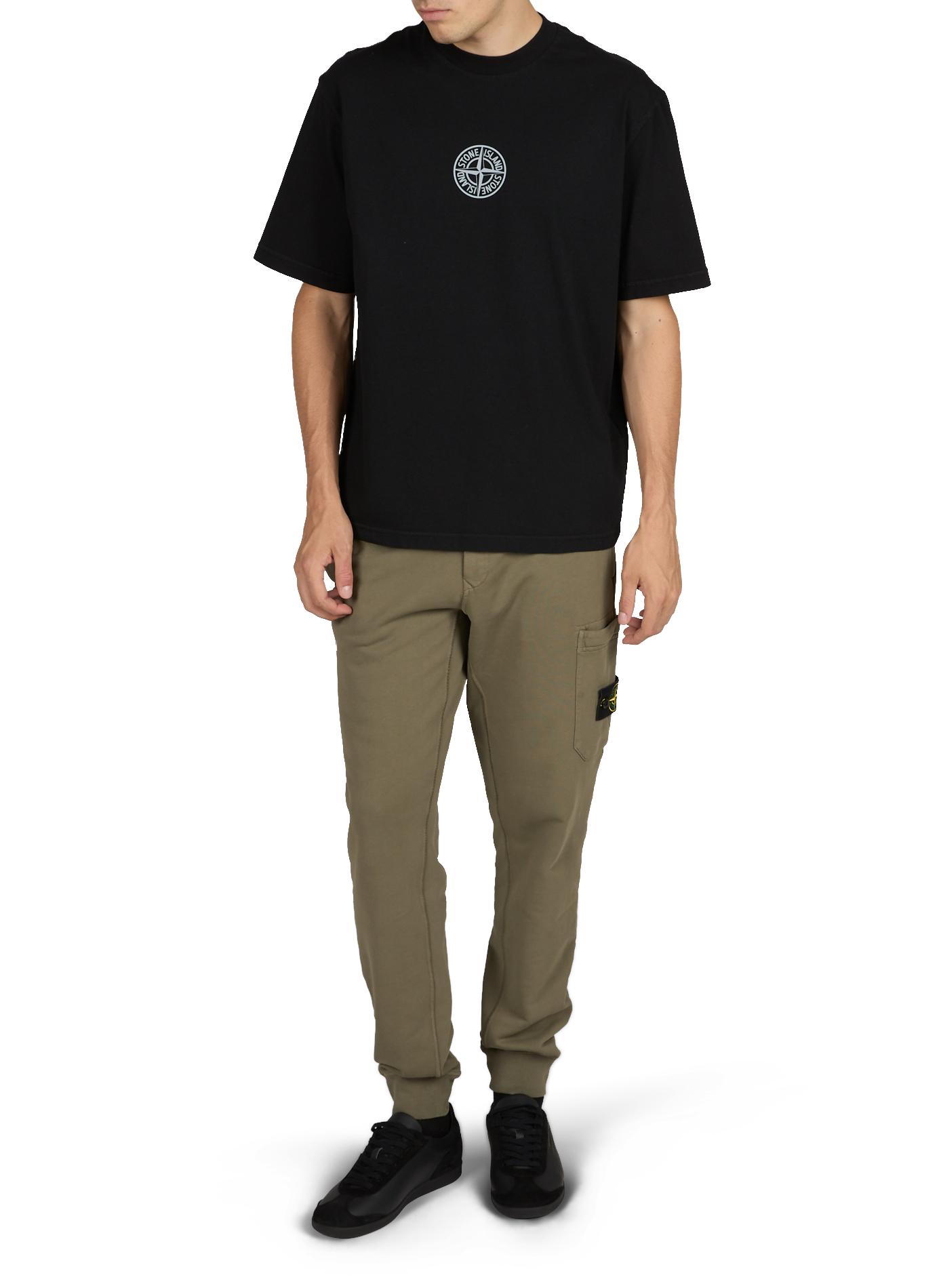 T-Shirt mit kurzen Ärmeln und Schriftzug auf der Rückseite aus Baumwolle. STONE ISLAND Schwarz