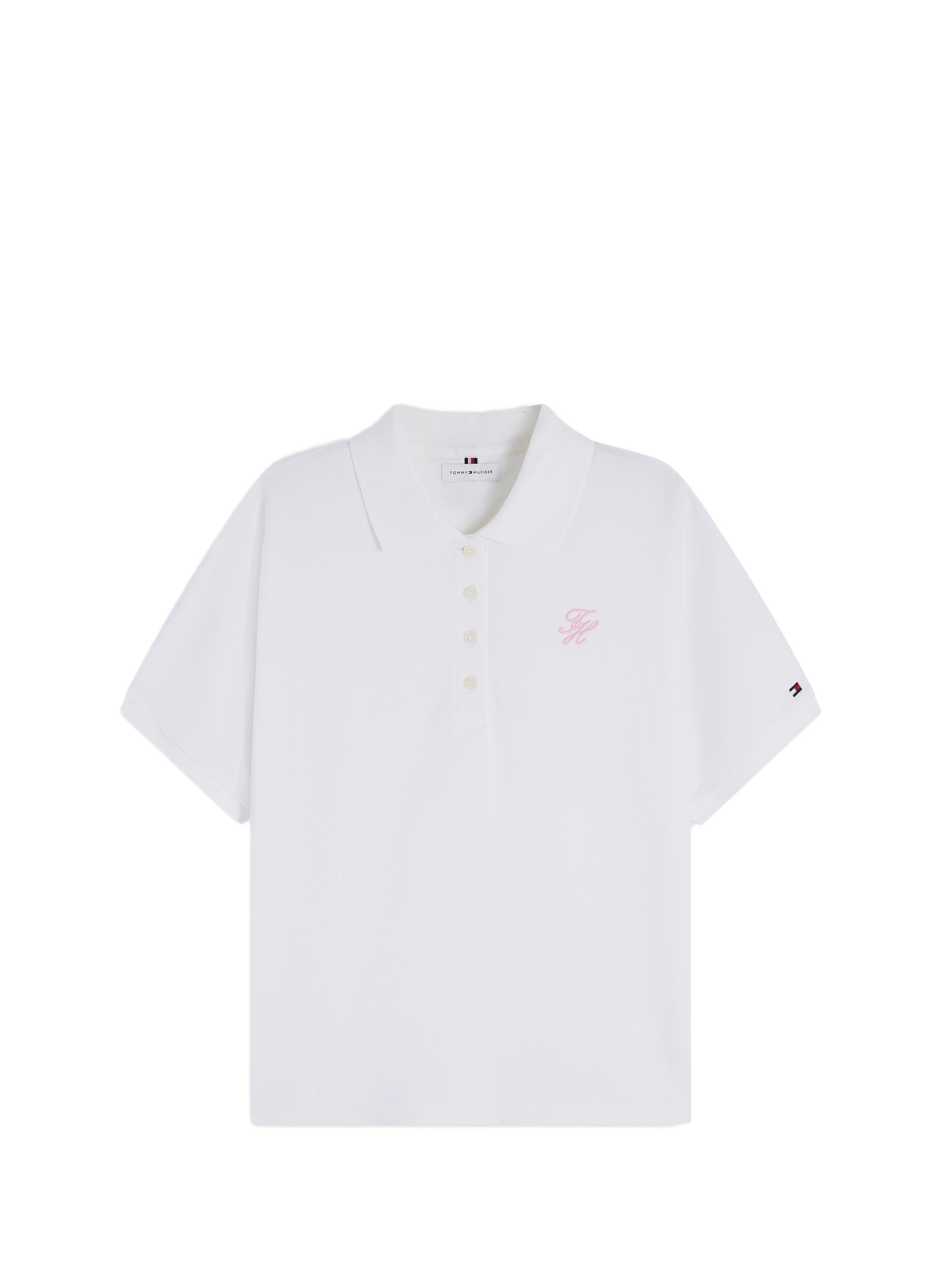 Plain polo shirt with embroidered logo in blended cotton. TOMMY HILFIGER White