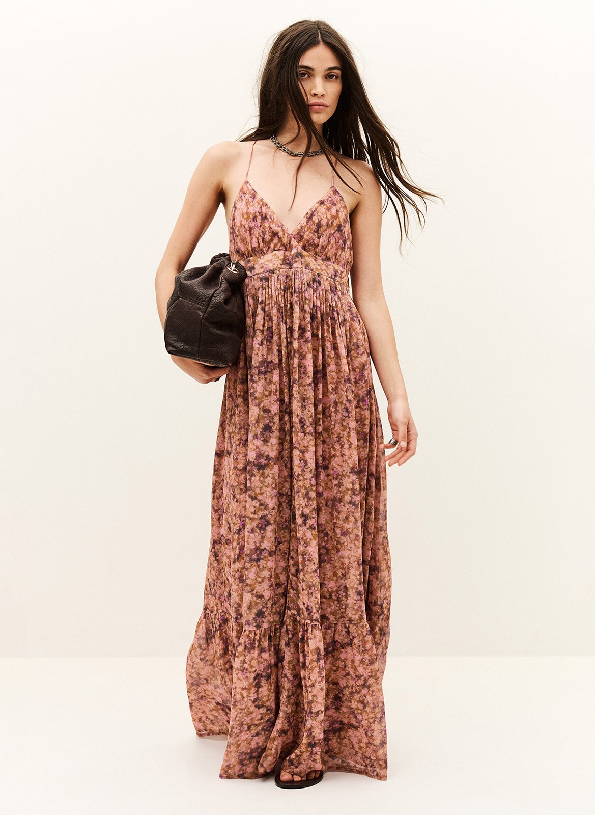 Robe longue à bretelles imprimée agnes BA&SH Rose
