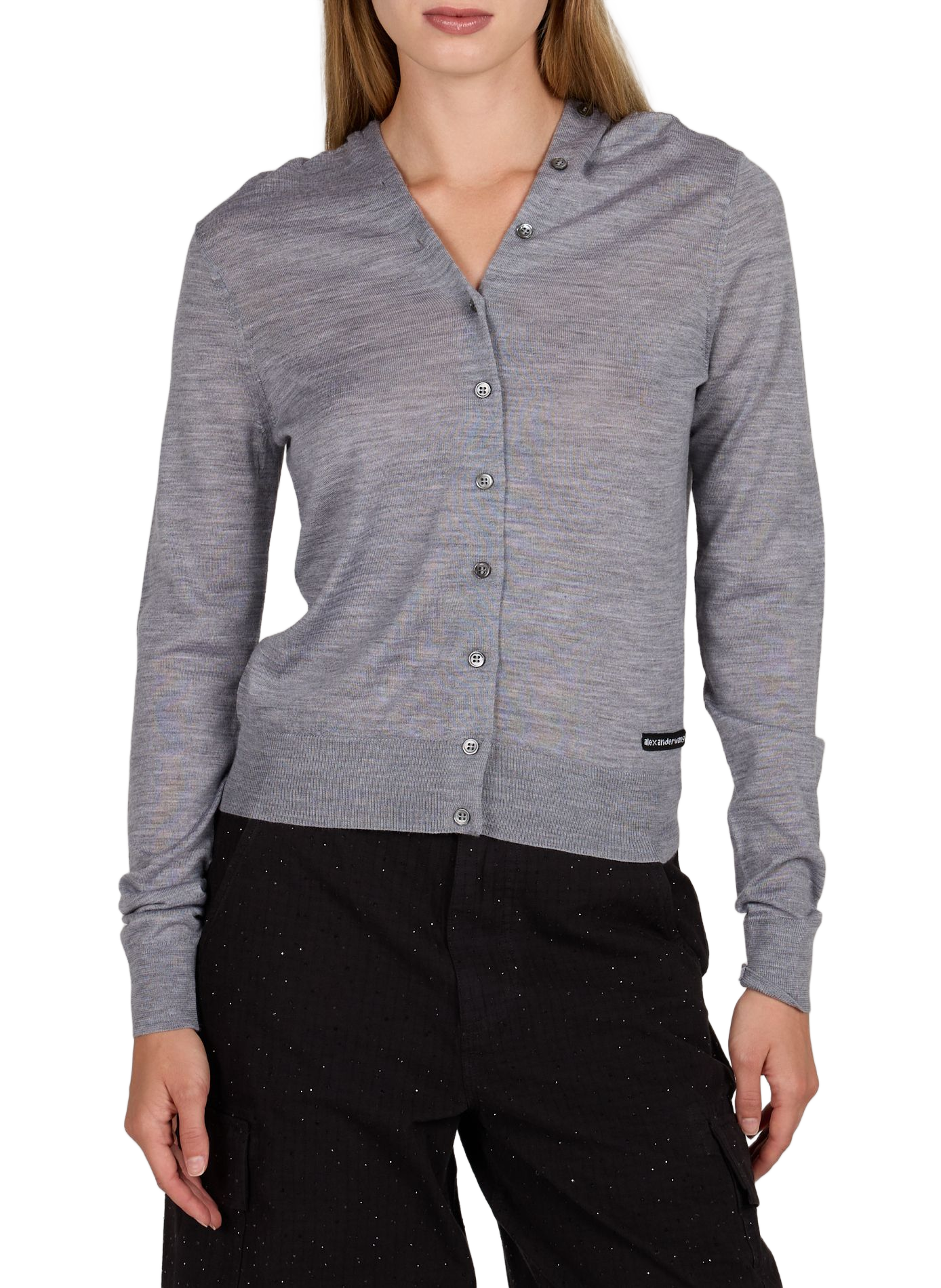 Cardigan met V-hals, knoopsluiting en open rug van wol. ALEXANDER WANG Grijs