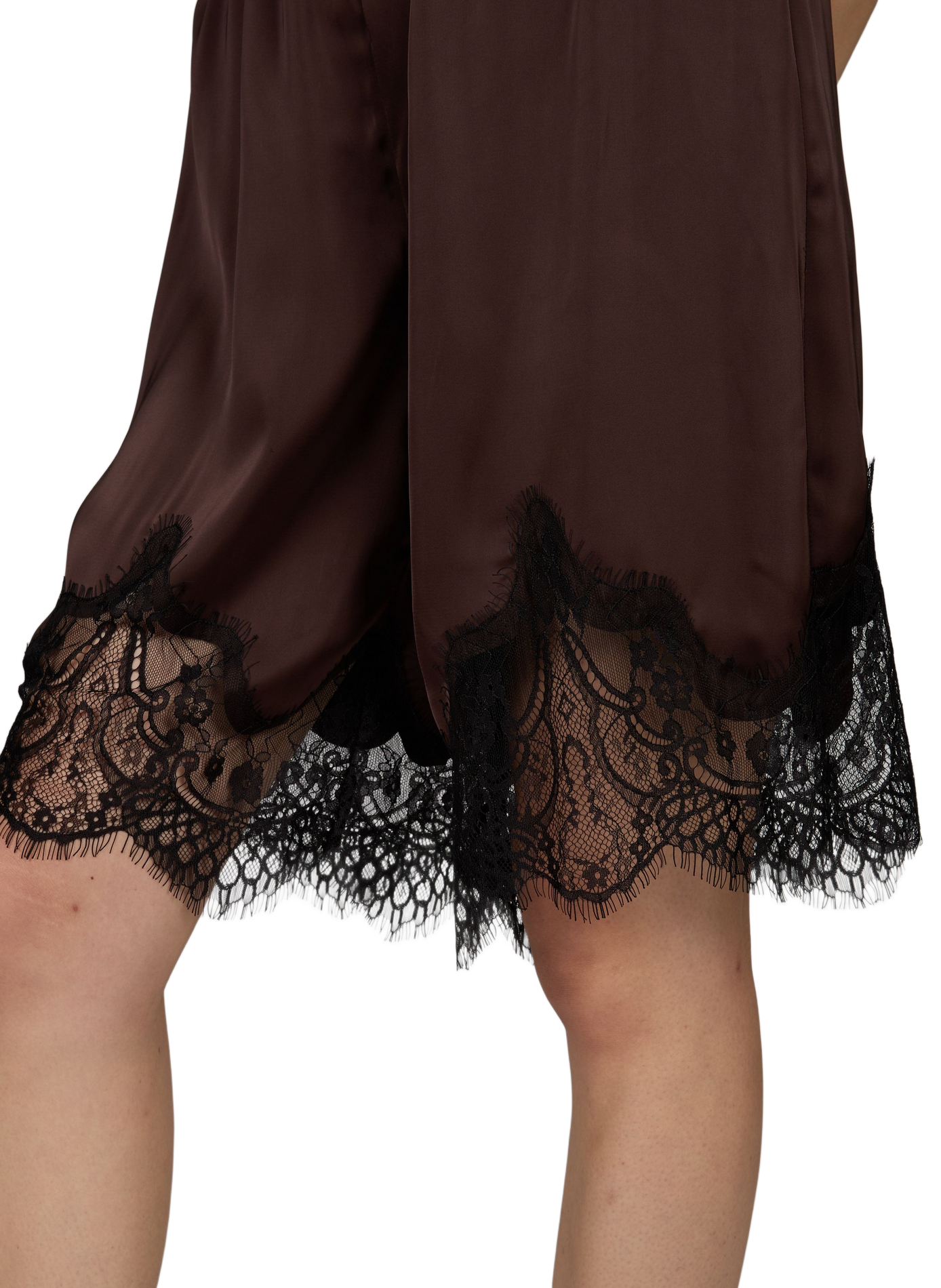 Gonna in raso con pizzo. OBJECT Marrone