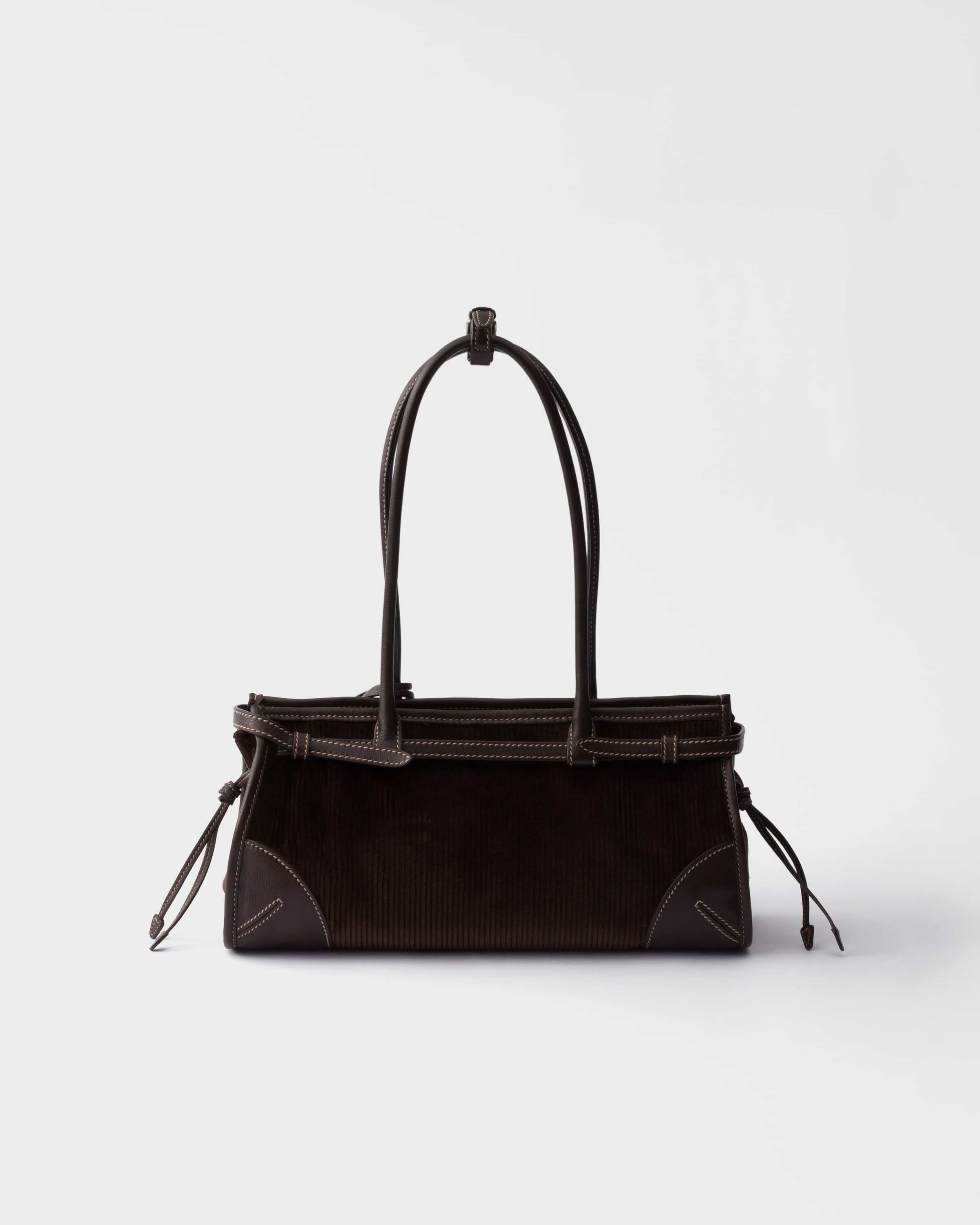 Sac à main prada bonnie en velours côtelé et cuir PRADA Marron