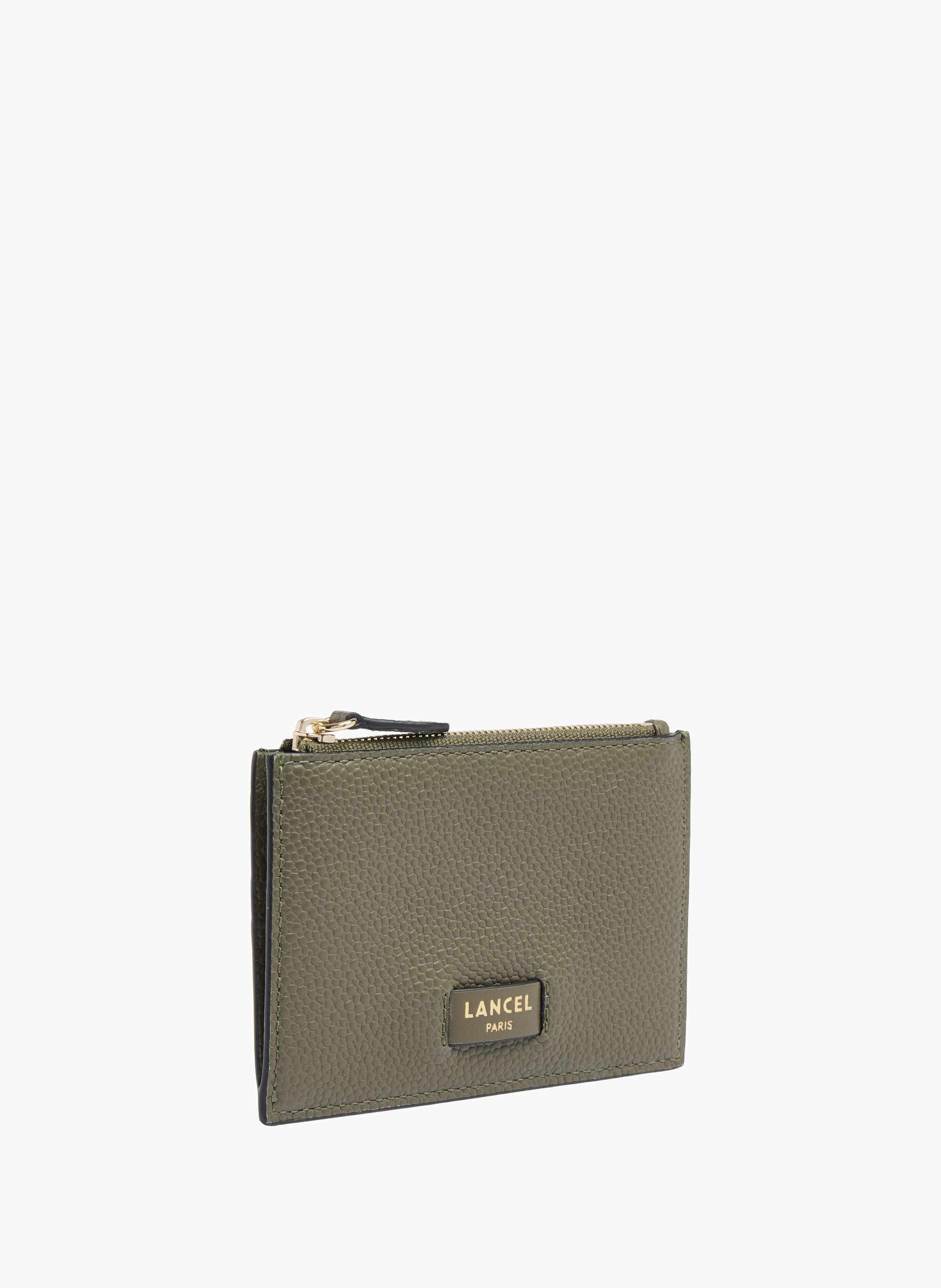 Porte-cartes à fermeture éclair de la collection ninon de lancel, en cuir de vachette grainé et lisse. LANCEL Vert