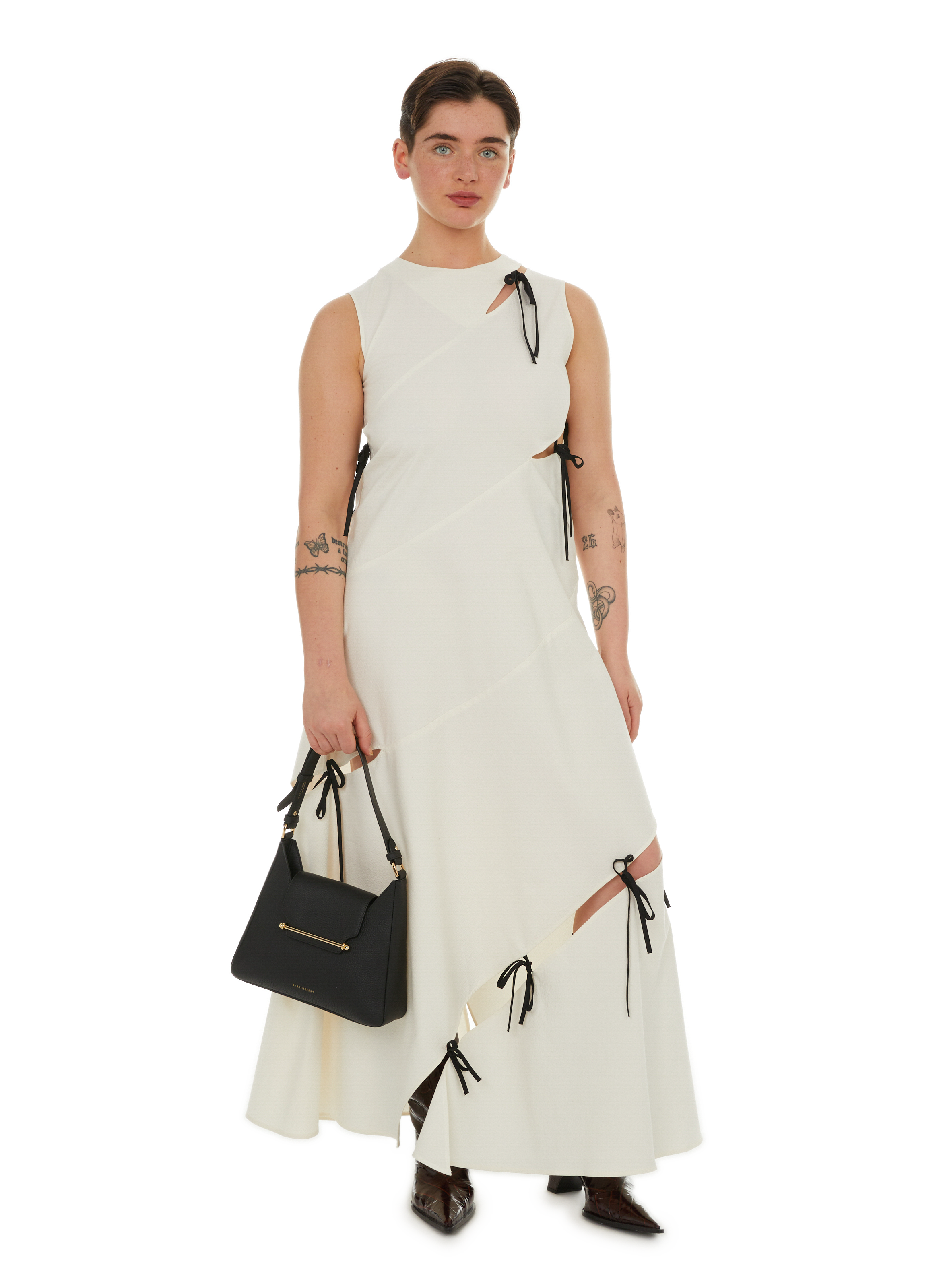 EUDON CHOI Open-work long dress Beige