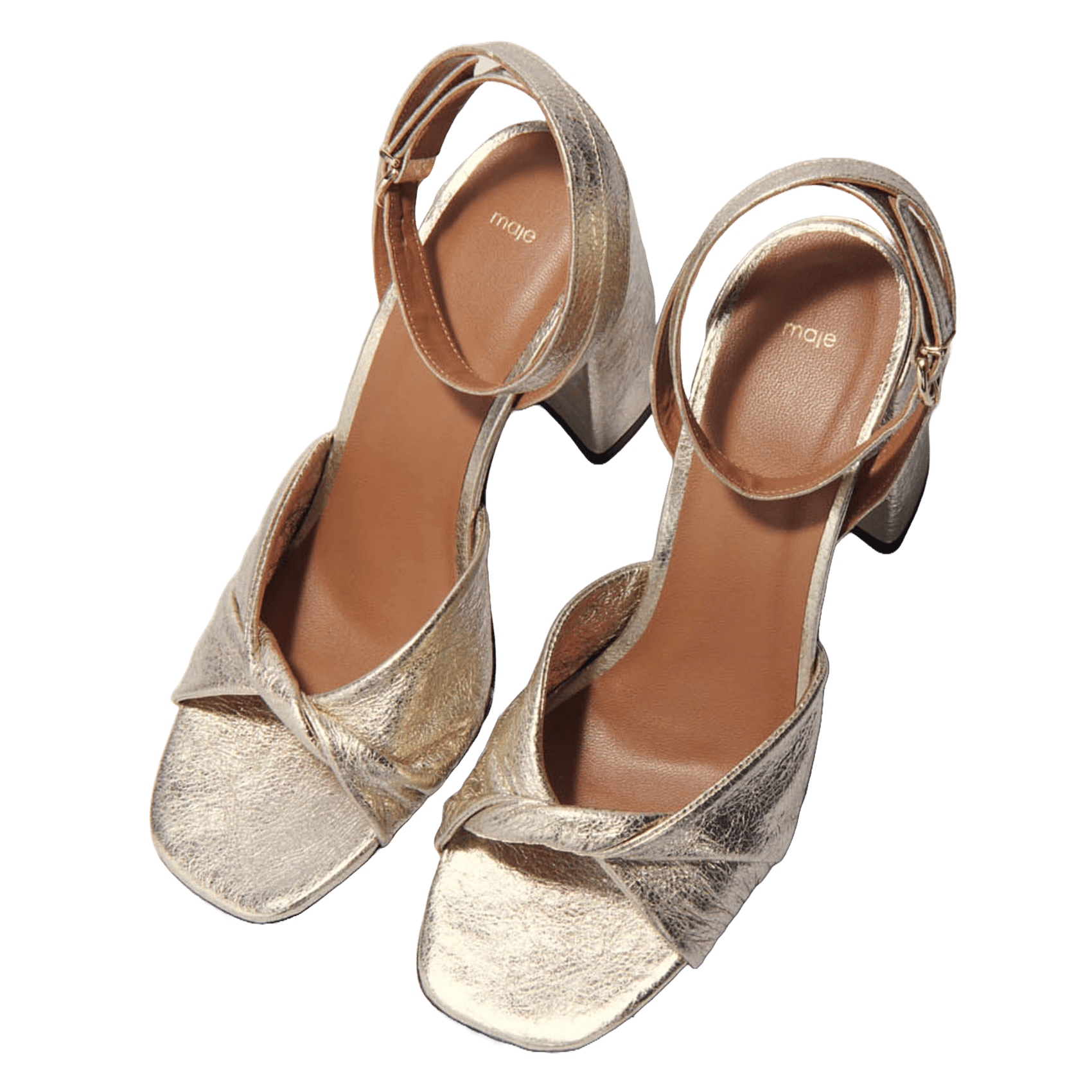 Sandales à talon en curi métallisé MAJE Doré