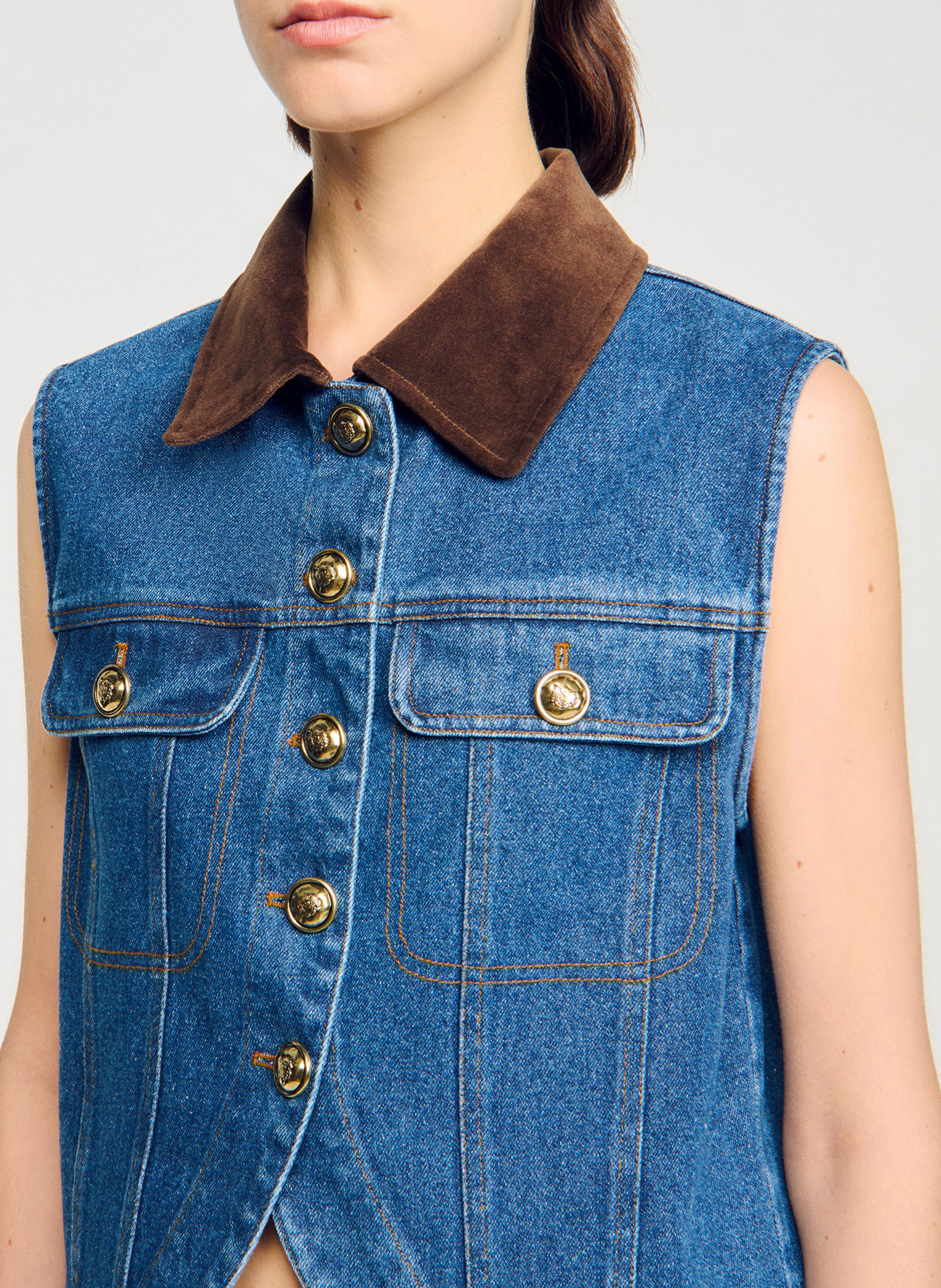 Blouson col classique en denim de coton SANDRO Bleu