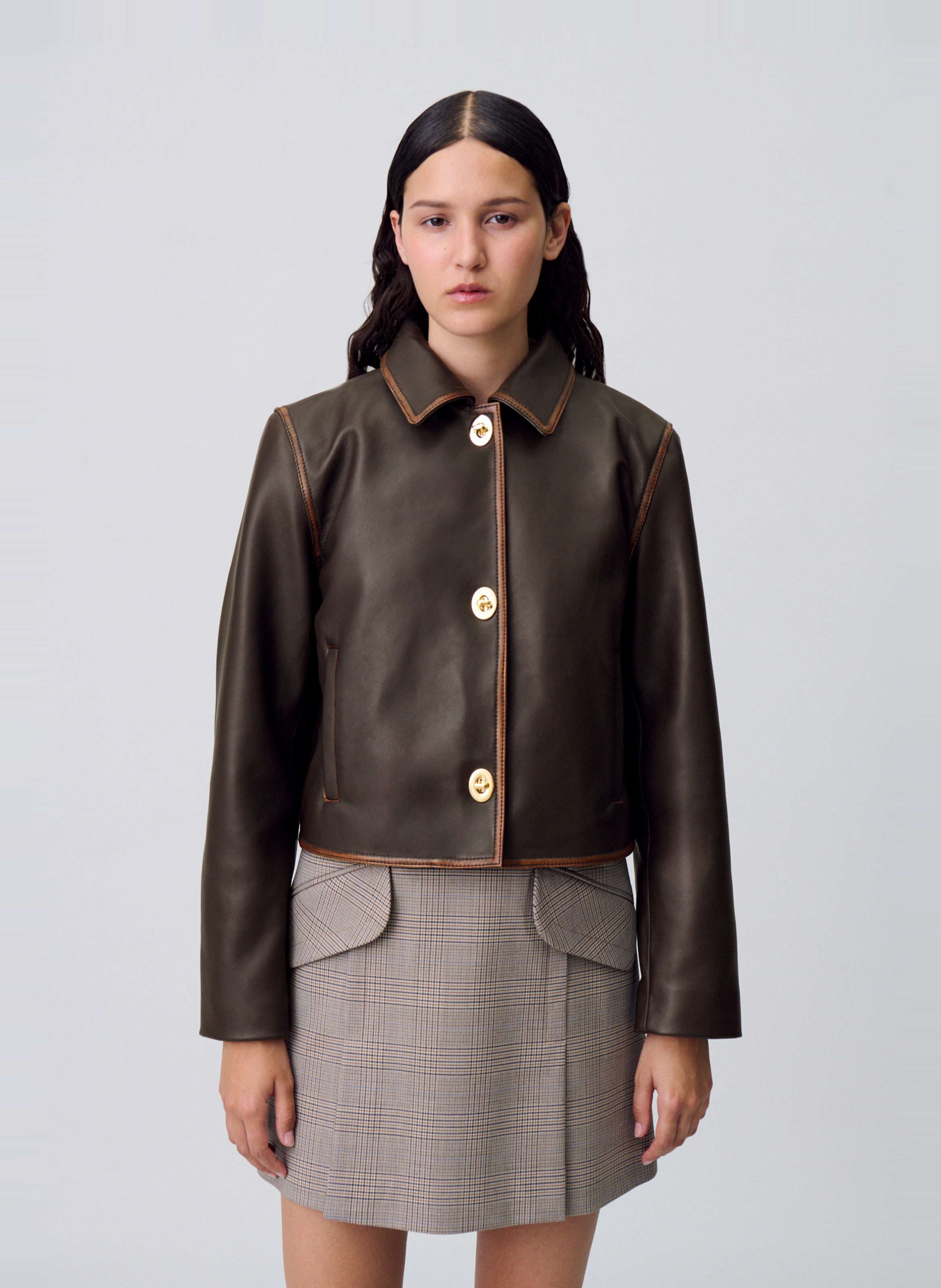 Veste courte droite cirée à boutons CLAUDIE PIERLOT Marron