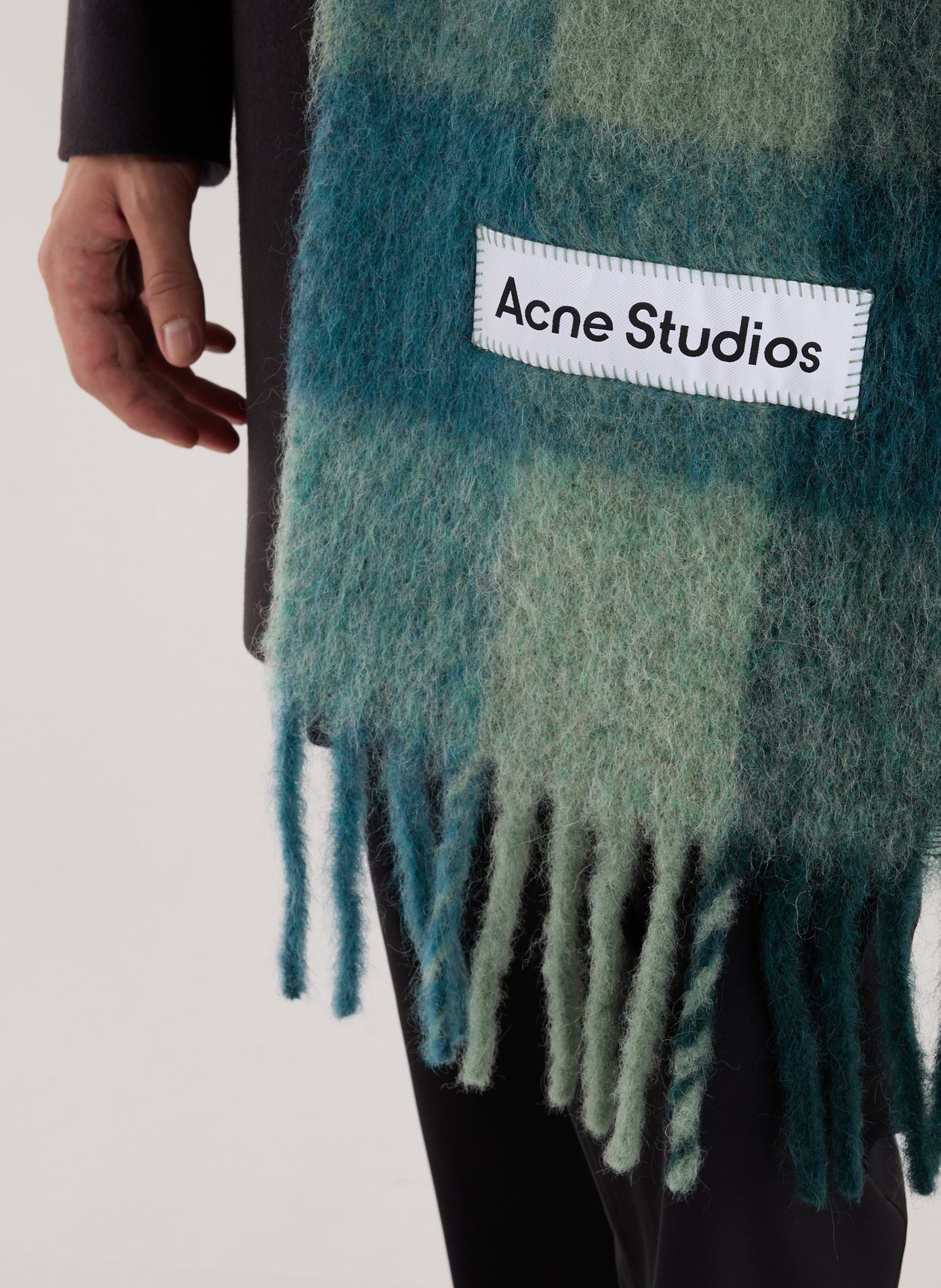 Echarpe Large Check en alpaga, laine et mohair mélangés ACNE STUDIOS Bleu