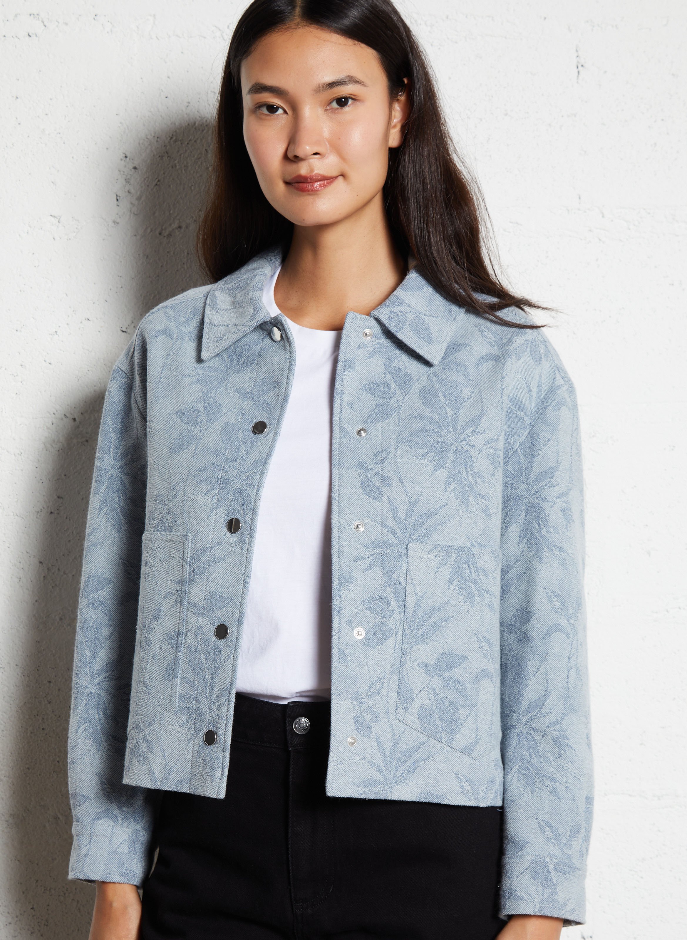 MAISON 123 Veste col calssique en jacquard de coton colombe Bleu