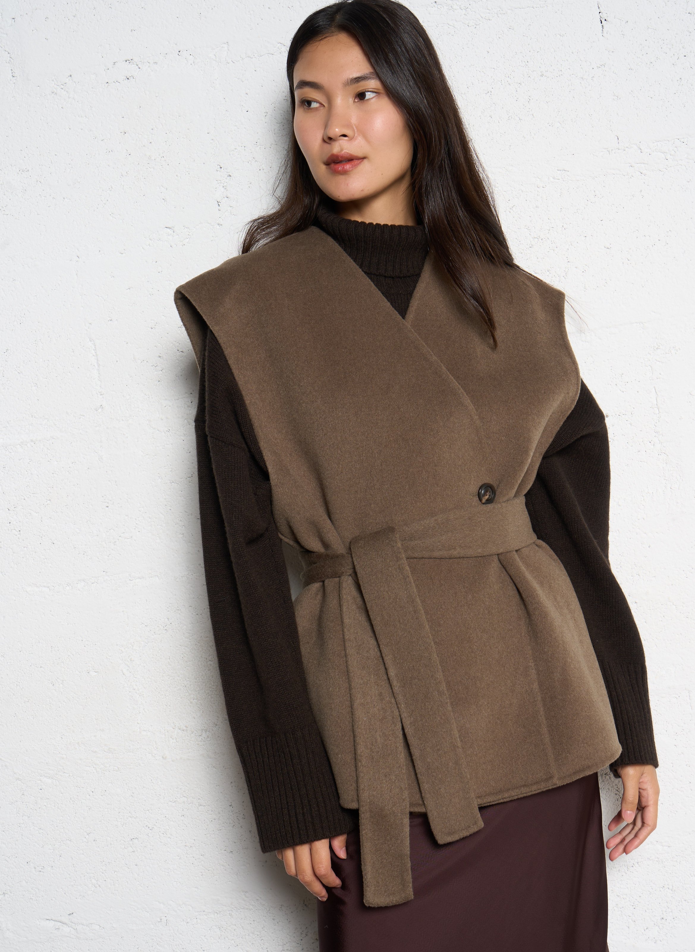 Veste ample col v en laine mélangée evasion SOEUR Beige