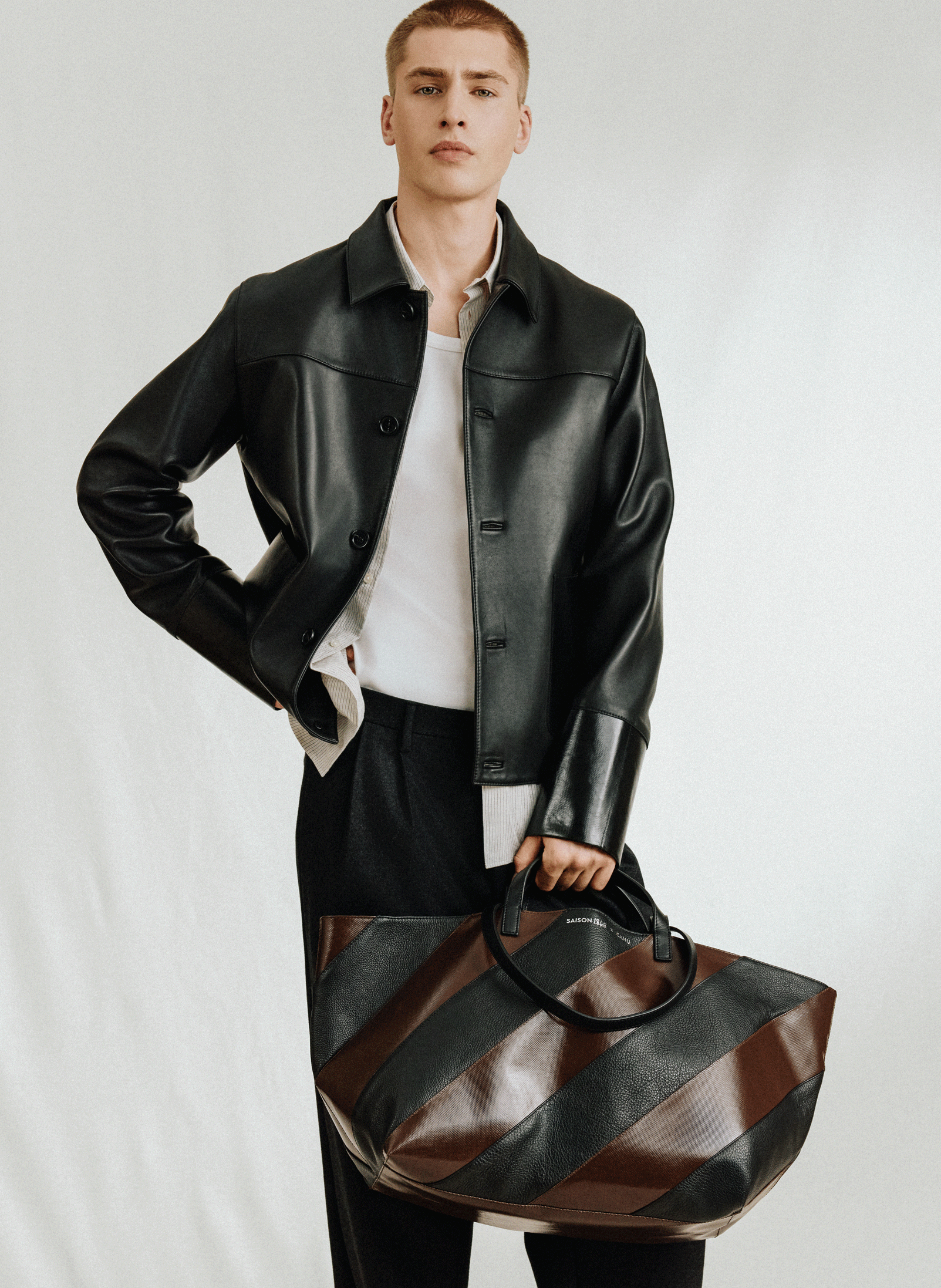 Cabas M Saison 1865 x Cahu bi-matière en cuir mélangé  SAISON 1865 Marron