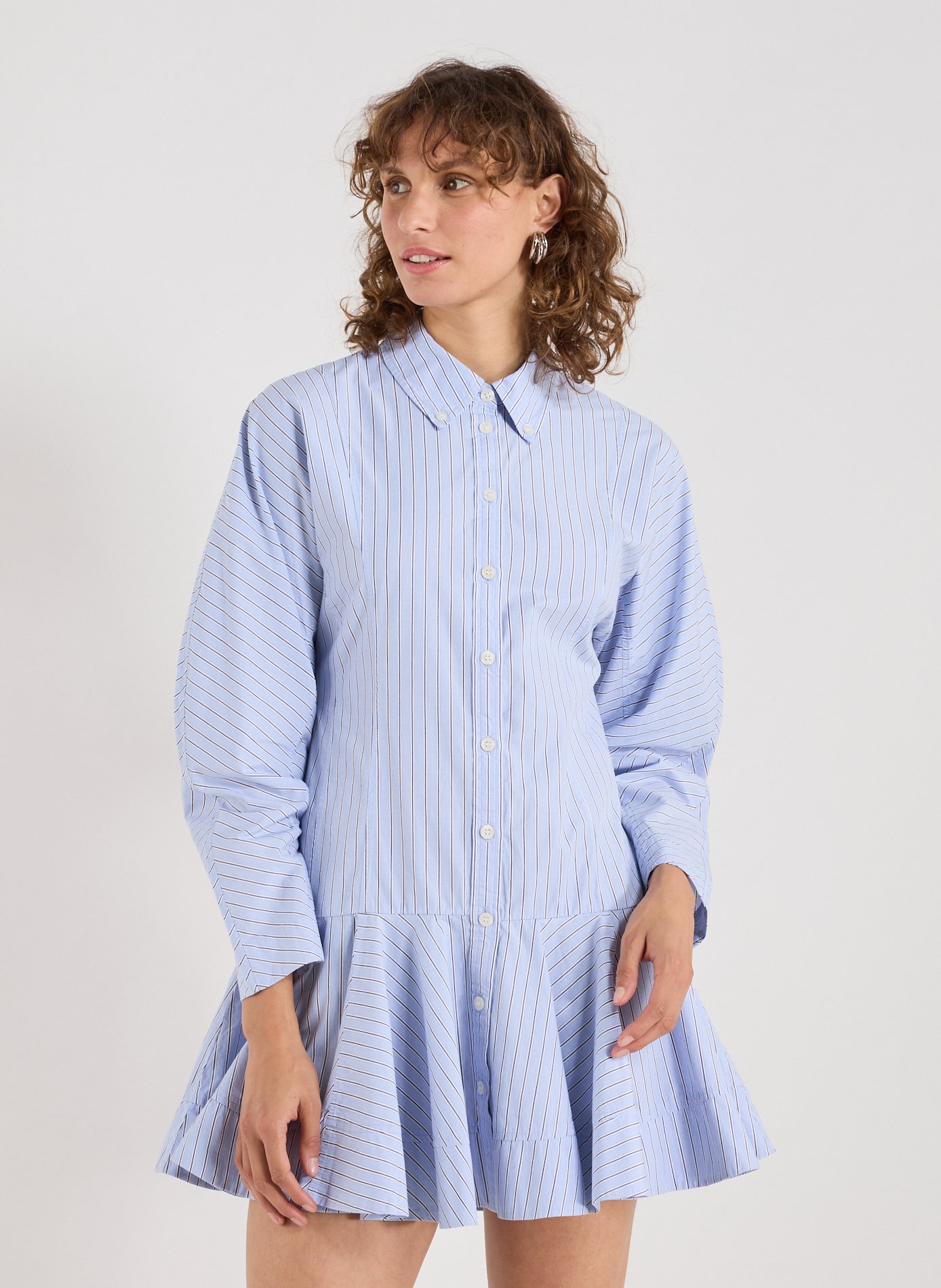 GANNI Robe chemise en coton Bleu