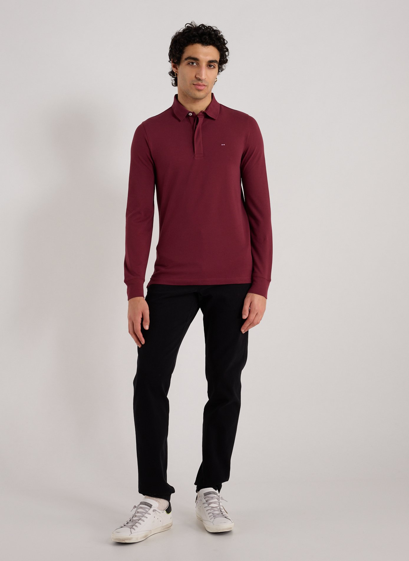 Long-sleeved polo shirt in blended cotton EDEN PARK Red