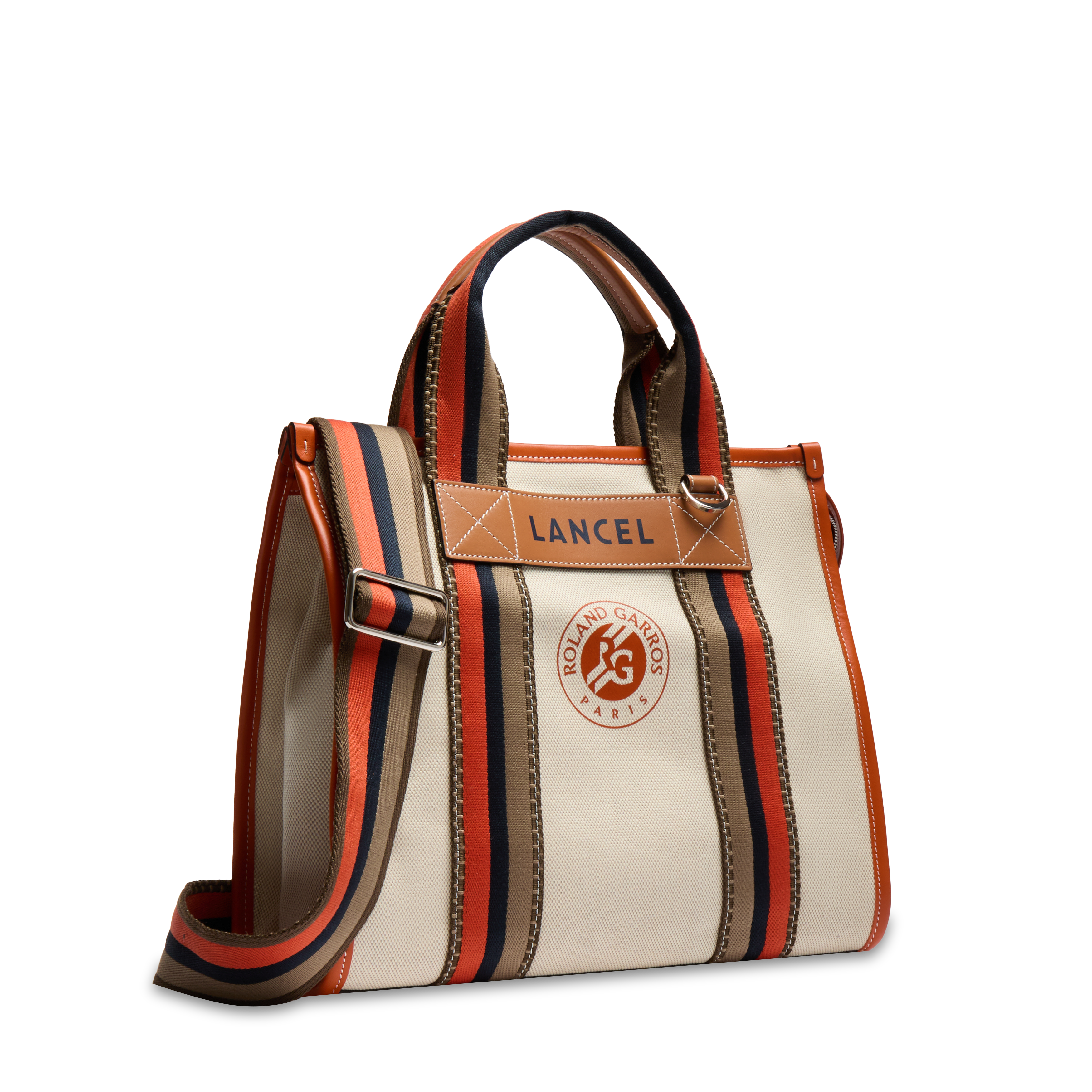 Sac cabas zippé m lancel x roland garros en coton LANCEL Beige