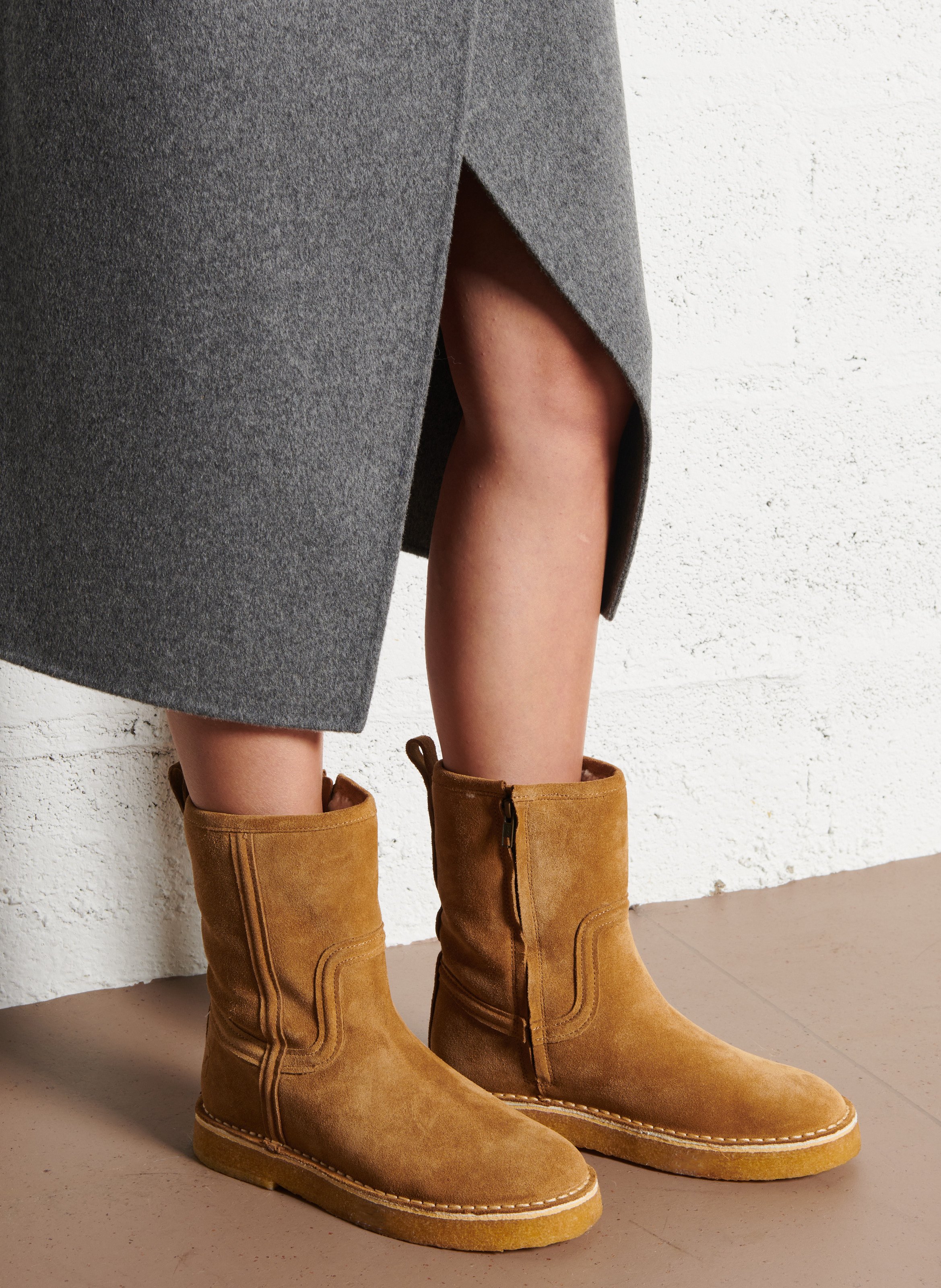 Bottes fourrées en cuir velours Texas SOEUR Beige