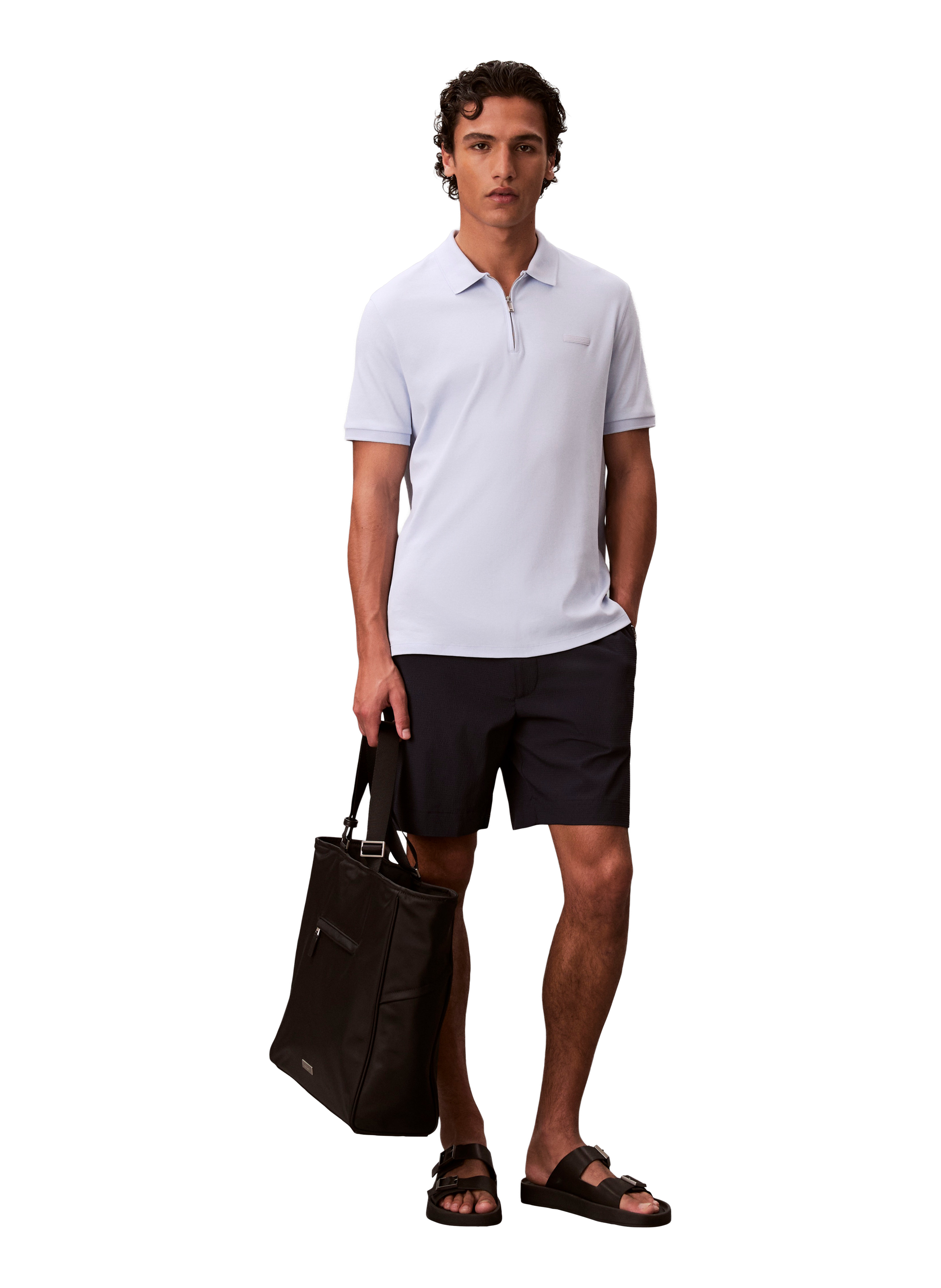 Polo droit à col zippé en coton CALVIN KLEIN Bleu