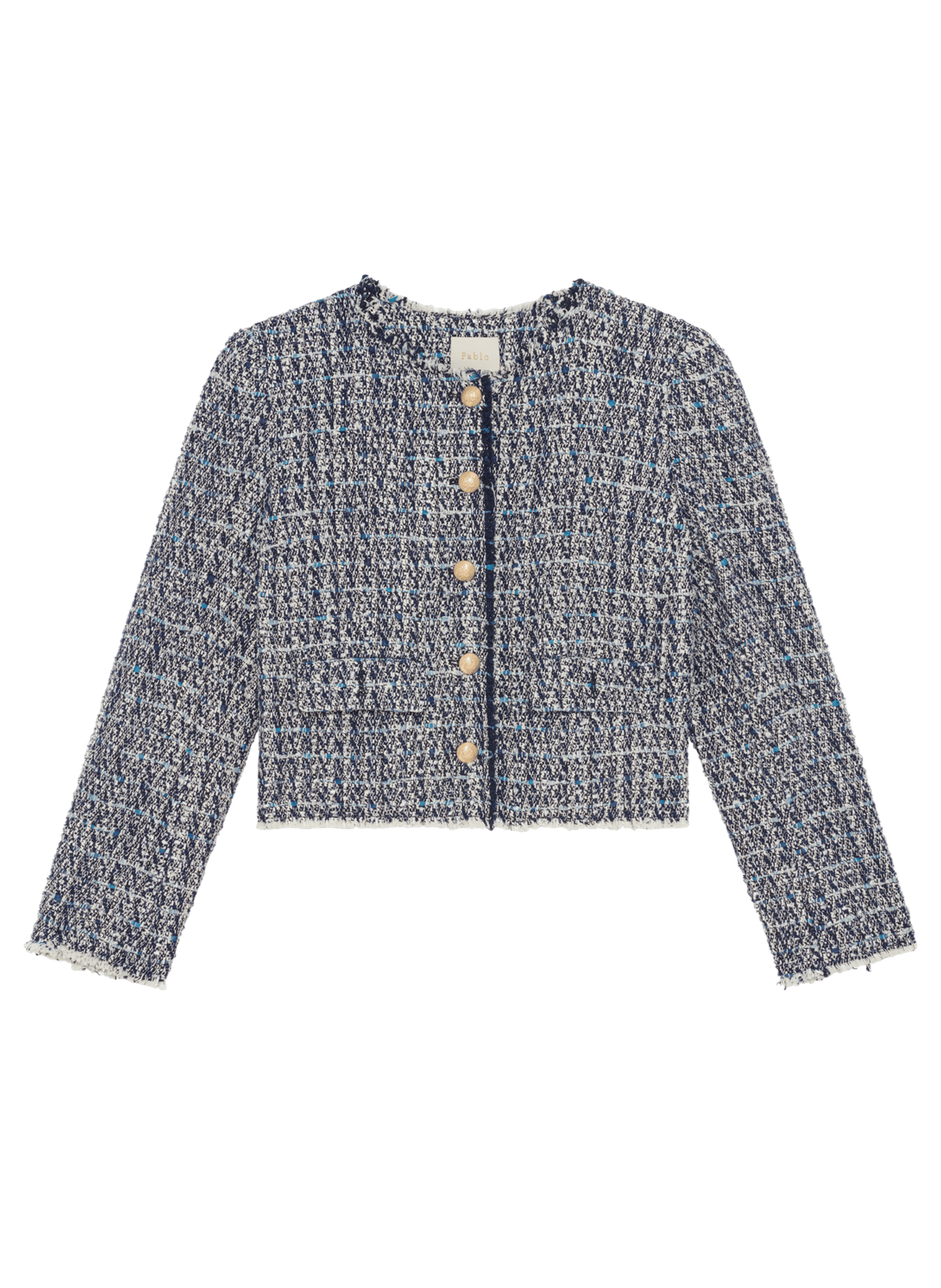 Veste sans col en tweed et lurex - mariline PABLO Bleu